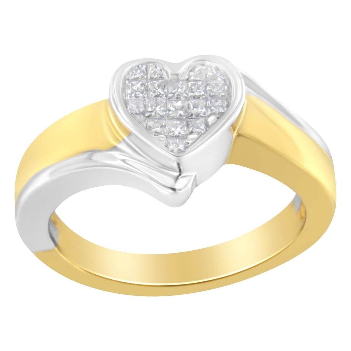 14K Two-Toned Gold Princess-Cut Diamond Heart Promise Ring (1/4 Cttw, H-I Color, I1-I2 Clarity) - JackiEaslick