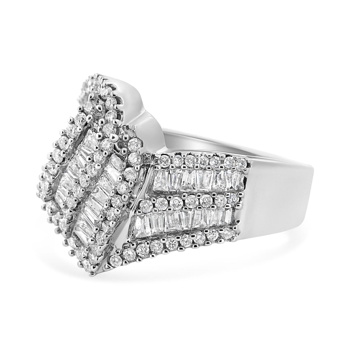 14K White Gold 1-1/2 Cttw Round and Baguette Diamond Bypass Cocktail Ring Band (H-I Color, SI1-SI2 Clarity) - JackiEaslick