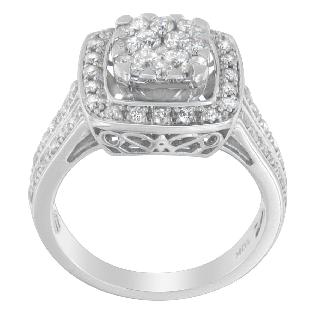 10K White Gold Diamond Cluster Ring (1 Cttw, H-I Color, SI2-I1 Clarity) - JackiEaslick