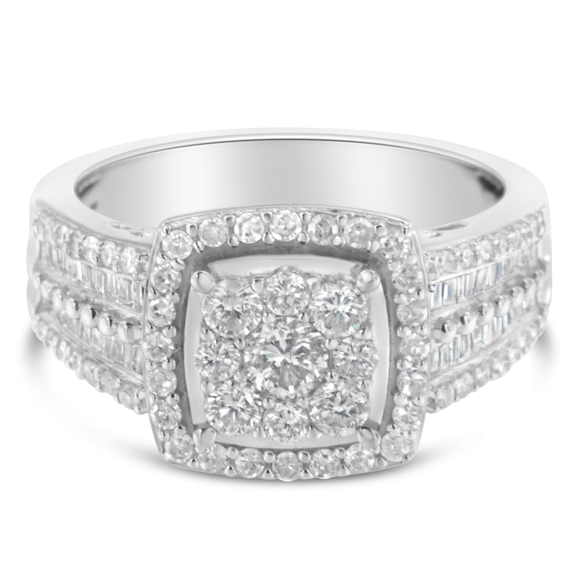 10K White Gold Diamond Cluster Ring (1 Cttw, H-I Color, I1-I2 Clarity) - JackiEaslick
