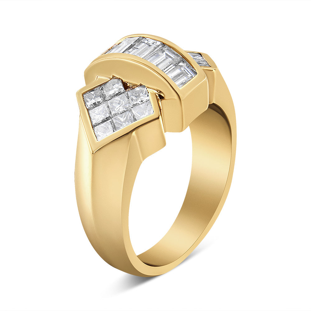 14K Yellow Gold 2.0 Cttw Invisible-Set Princess and Channel Set Baguette Diamond Bar and Wing Style Cocktail Band Ring (G-H Color, VS2-SI1 Clarity)