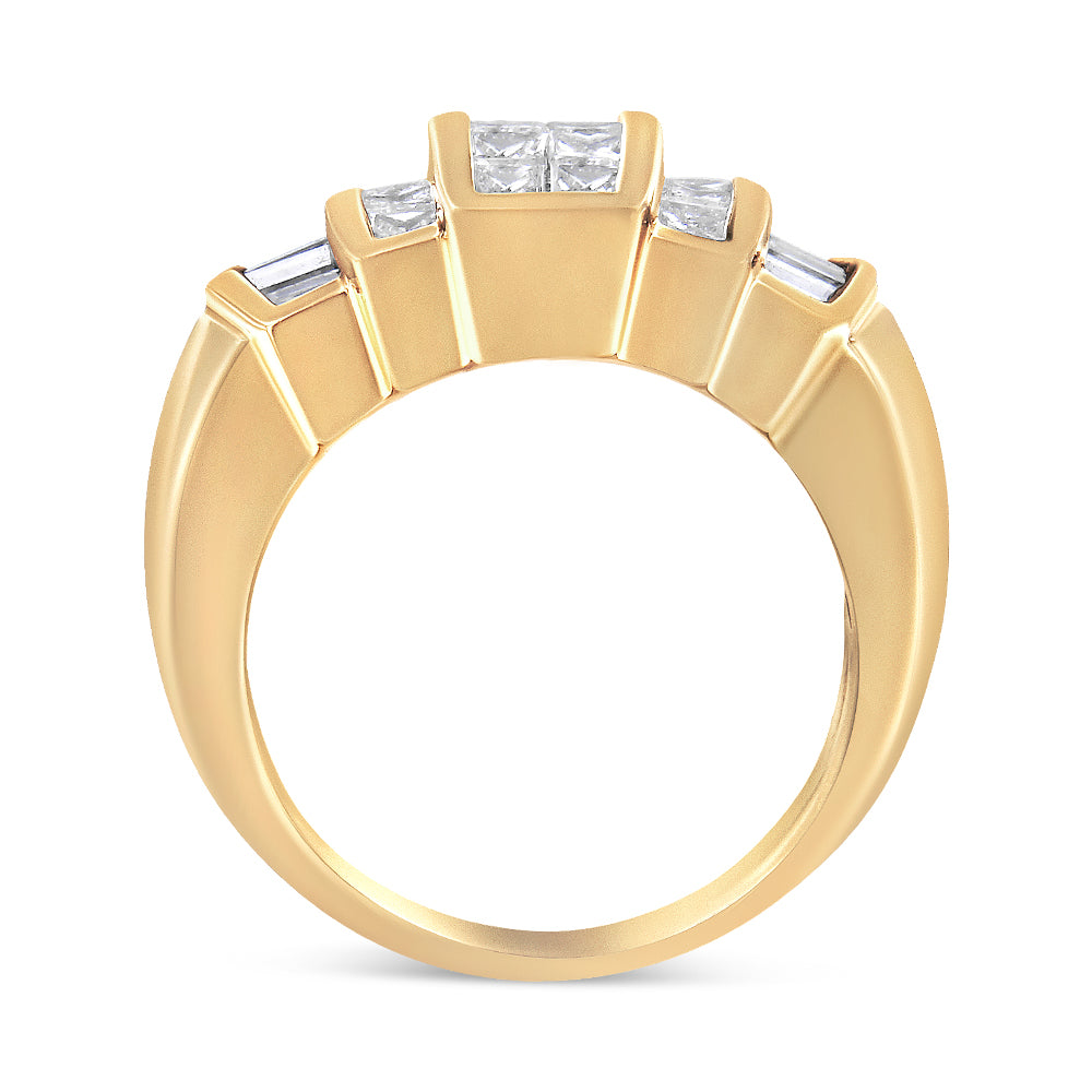 14K Yellow Gold 1 3/4 Cttw Baguette and Princess-Cut Diamond Step Up Tapered Cocktail Ring Band (G-H Color, VS1-VS2 Clarity)