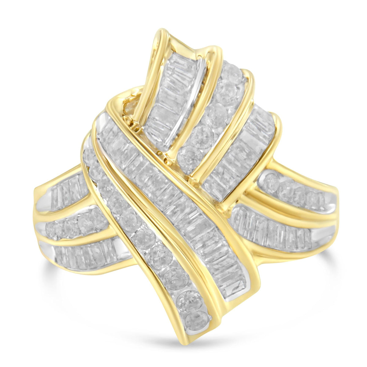 10K Yellow Gold Diamond Bypass Cocktail Ring (1 1/5 Cttw, I-J Color, I2-I3 Clarity) - JackiEaslick