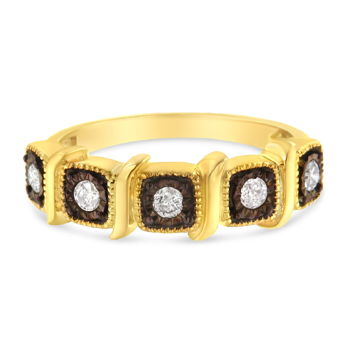 10K Yellow Gold Flashed .925 Sterling Silver Miracle-Set Diamond 5-Stone Ring Band (1/4 Cttw, J-K Color, I2-I3 Clarity) - JackiEaslick
