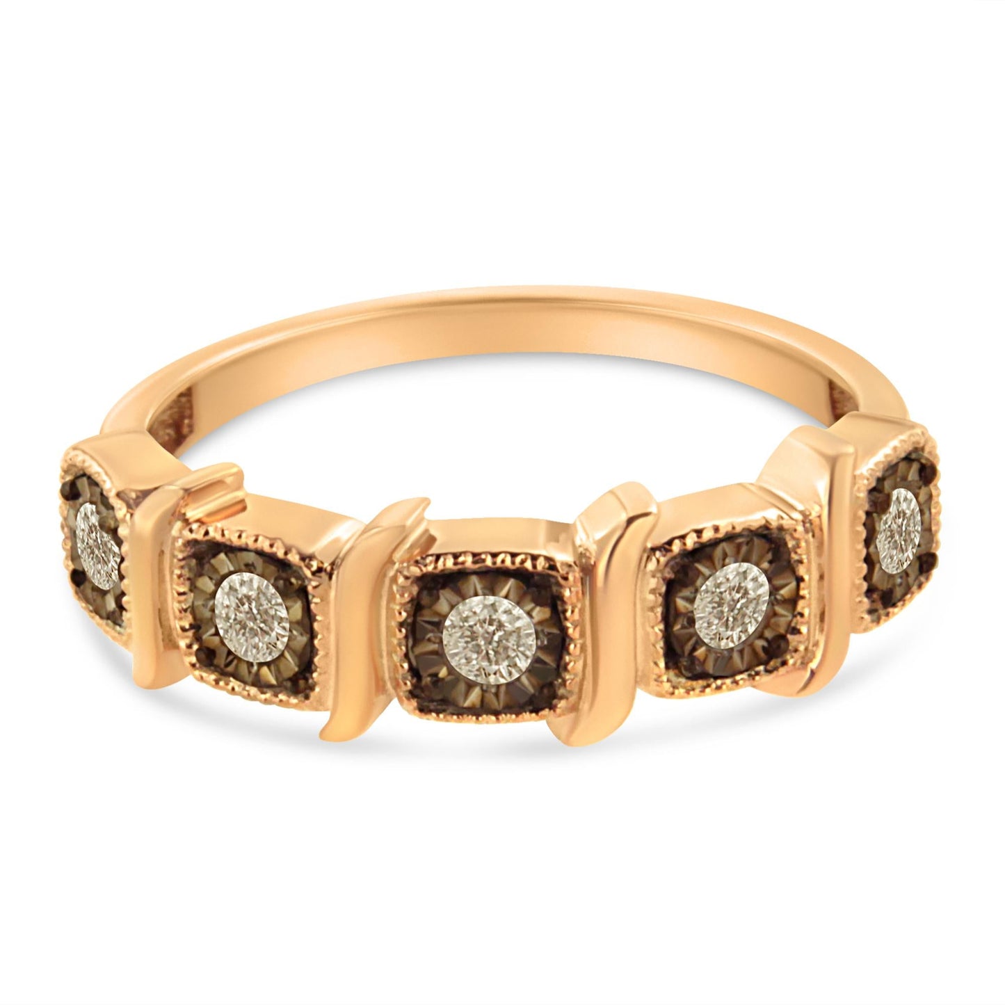 10K Rose Gold Flashed .925 Sterling Silver Miracle-Set 1/4 Cttw Diamond 5-Stone Band Ring  (J-K Color, I1-I2 Clarity)