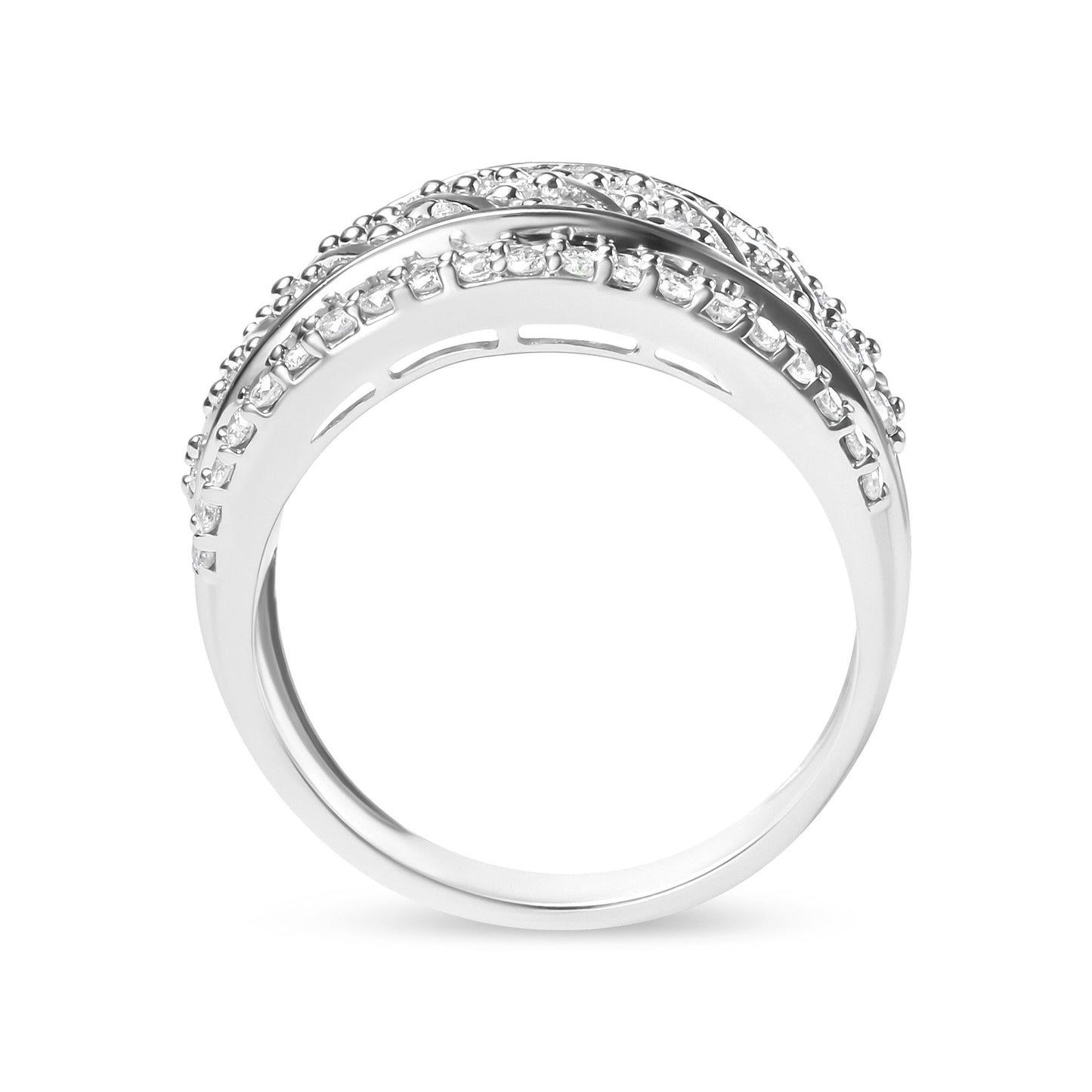 .925 Sterling Silver 2.00 Cttw Diamond Fashion Multi Row Cocktail Ring (H-I Color, I2-I3 Clarity)