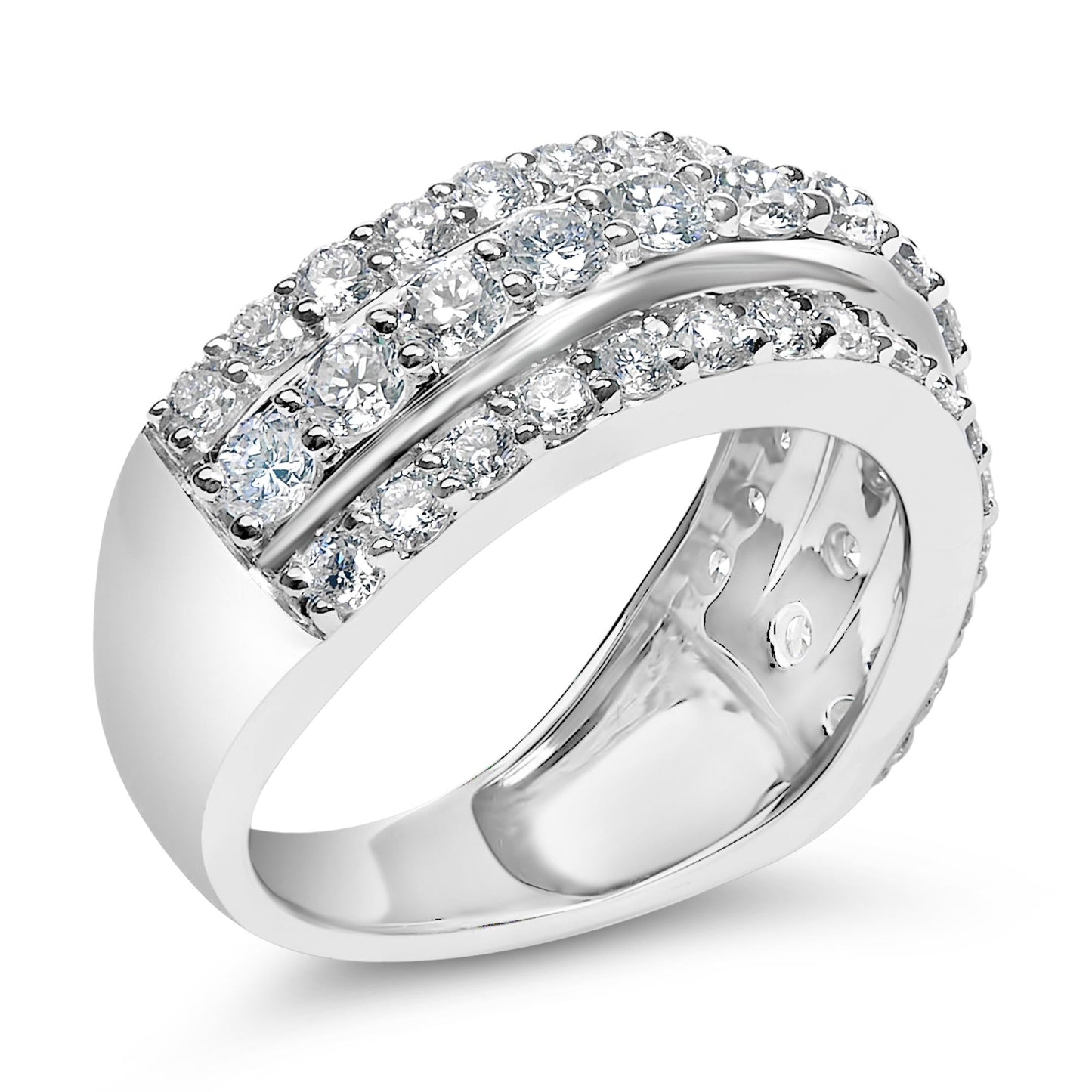 .925 Sterling Silver 2.0 Cttw Lab Grown Diamond 3 Row Band Ring (F-G Color, VS1-VS2 Clarity