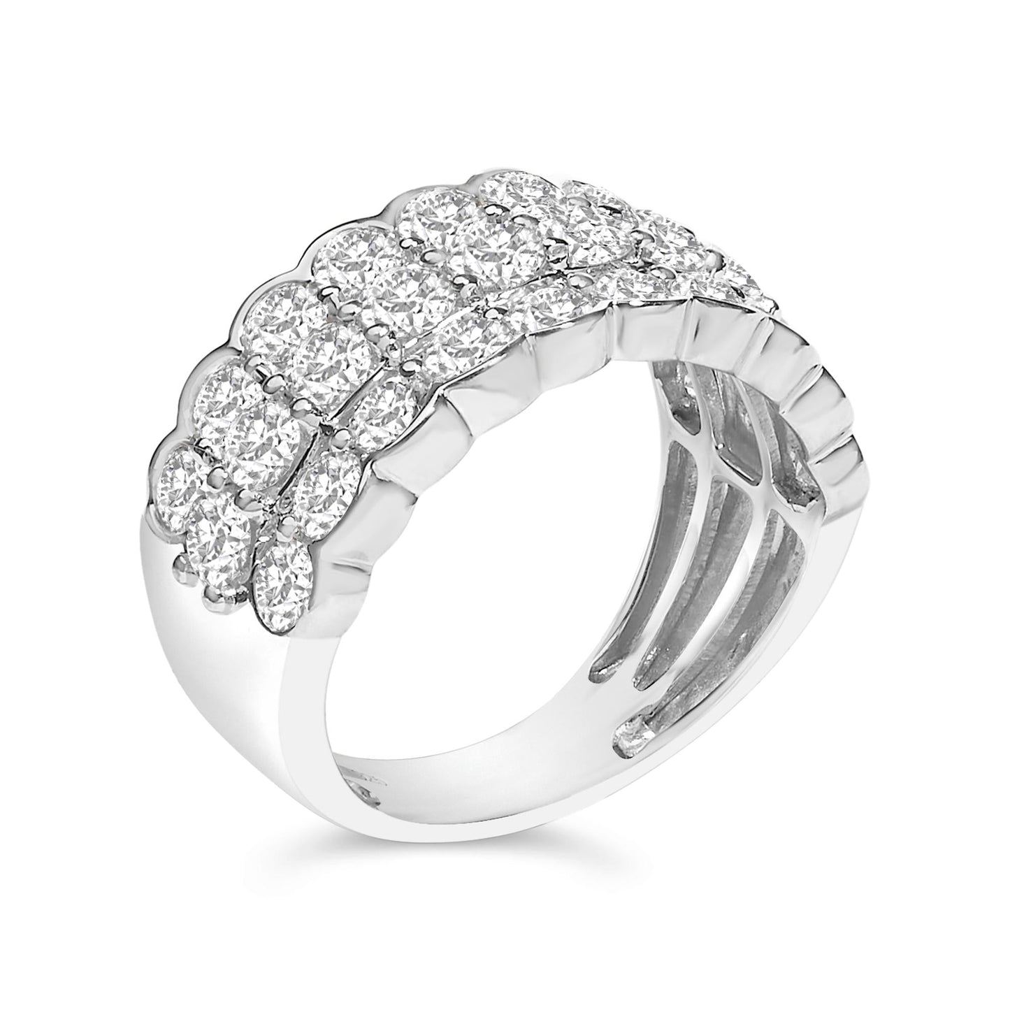 .925 Sterling Silver 3.0 Cttw Lab Grown Diamond 3 Row Band Ring (F-G Color, VS1-VS2 Clarity)