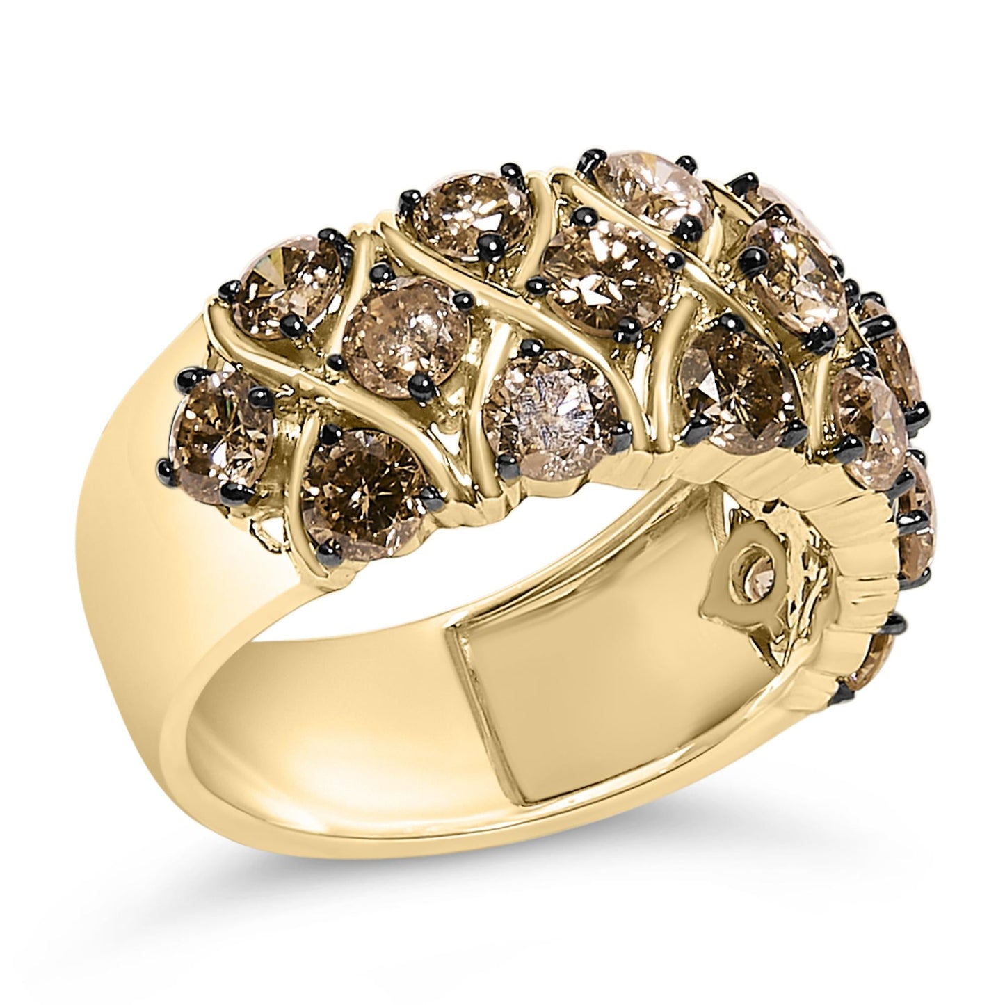 10K Yellow Gold Plated .925 Sterling Silver 3.0 Cttw Champagne Diamond Multi Lattice Band Ring