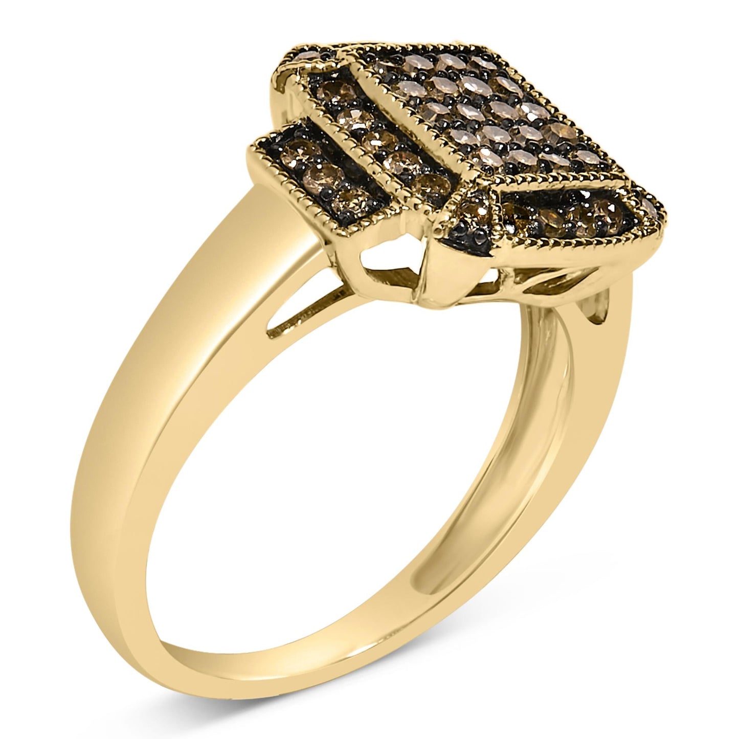 10K Yellow Gold Plated .925 Sterling Silver 1/2 Cttw Champagne Diamond Step Up Ring