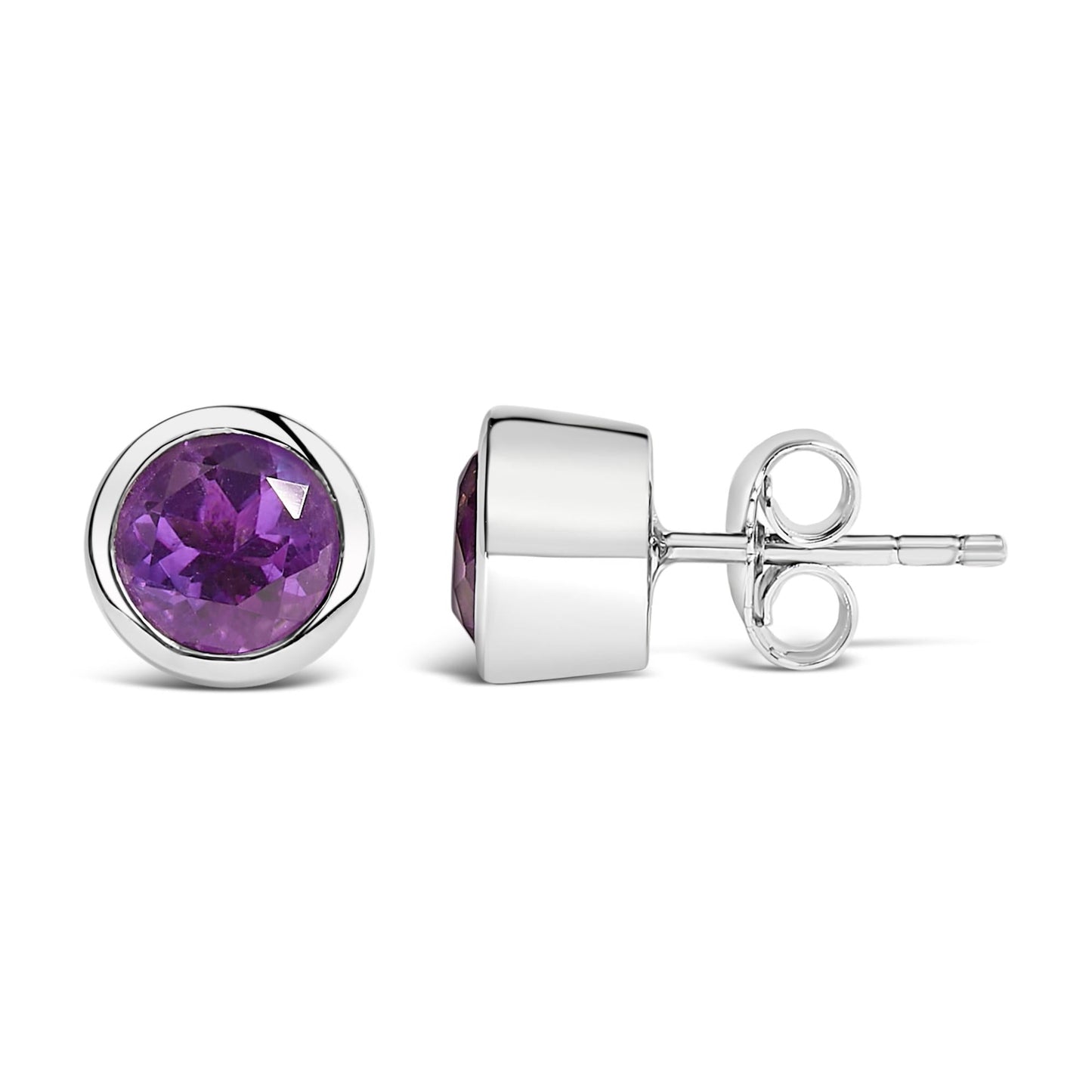 .925 Sterling Silver 6MM Bezel Set Created Gemstone Solitaire Stud Earrings