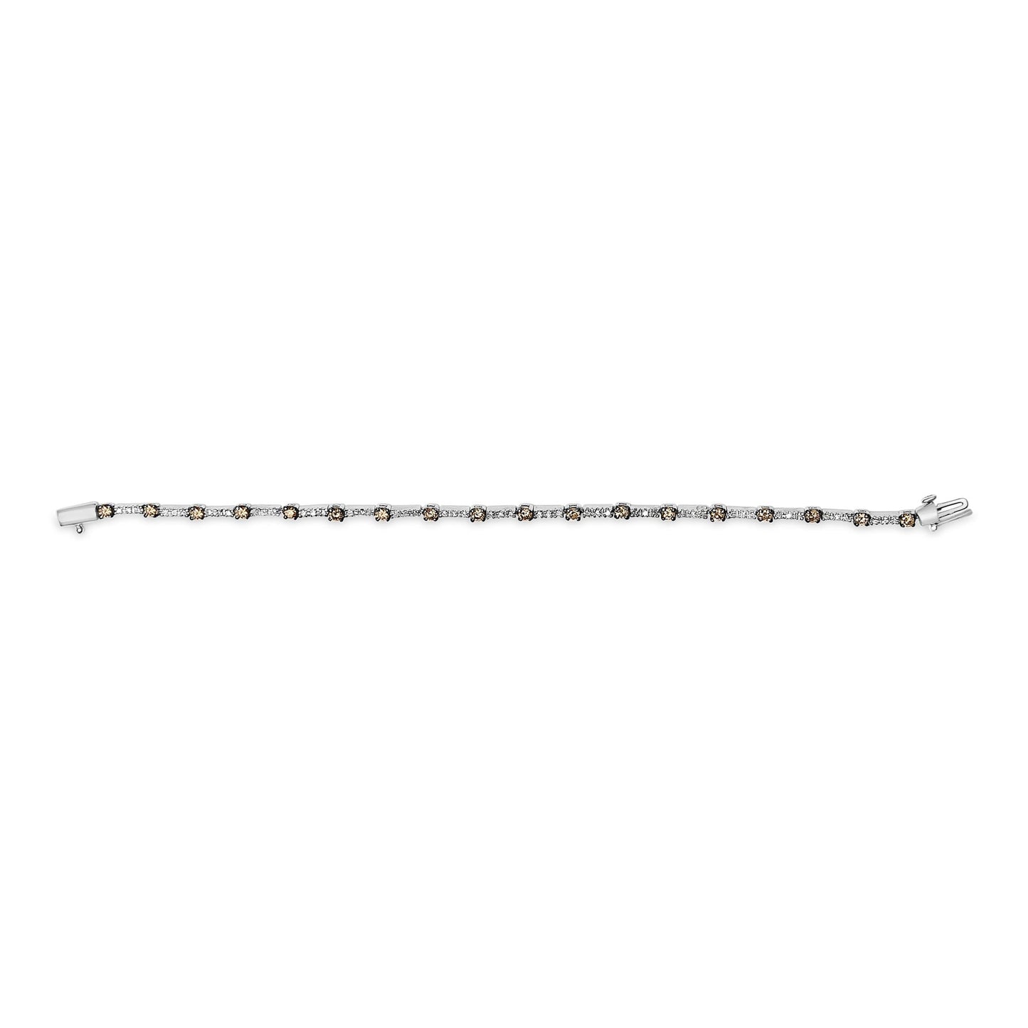 14k White Gold 2 1/4 Cttw Champagne Diamond Bar Link 7" Bracelet (Champagne Color, I1-I2 Clarity)
