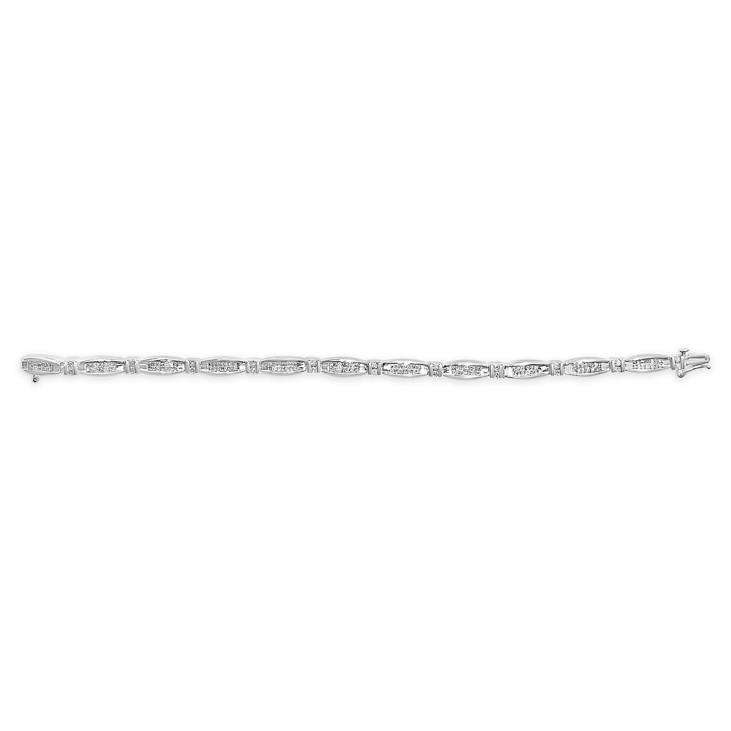 14K White Gold 2.0 Cttw Princess and Round Diamond Bar and Link Bracelet (I-J Color, I1-I2 Clarity) - 7.25" Inches