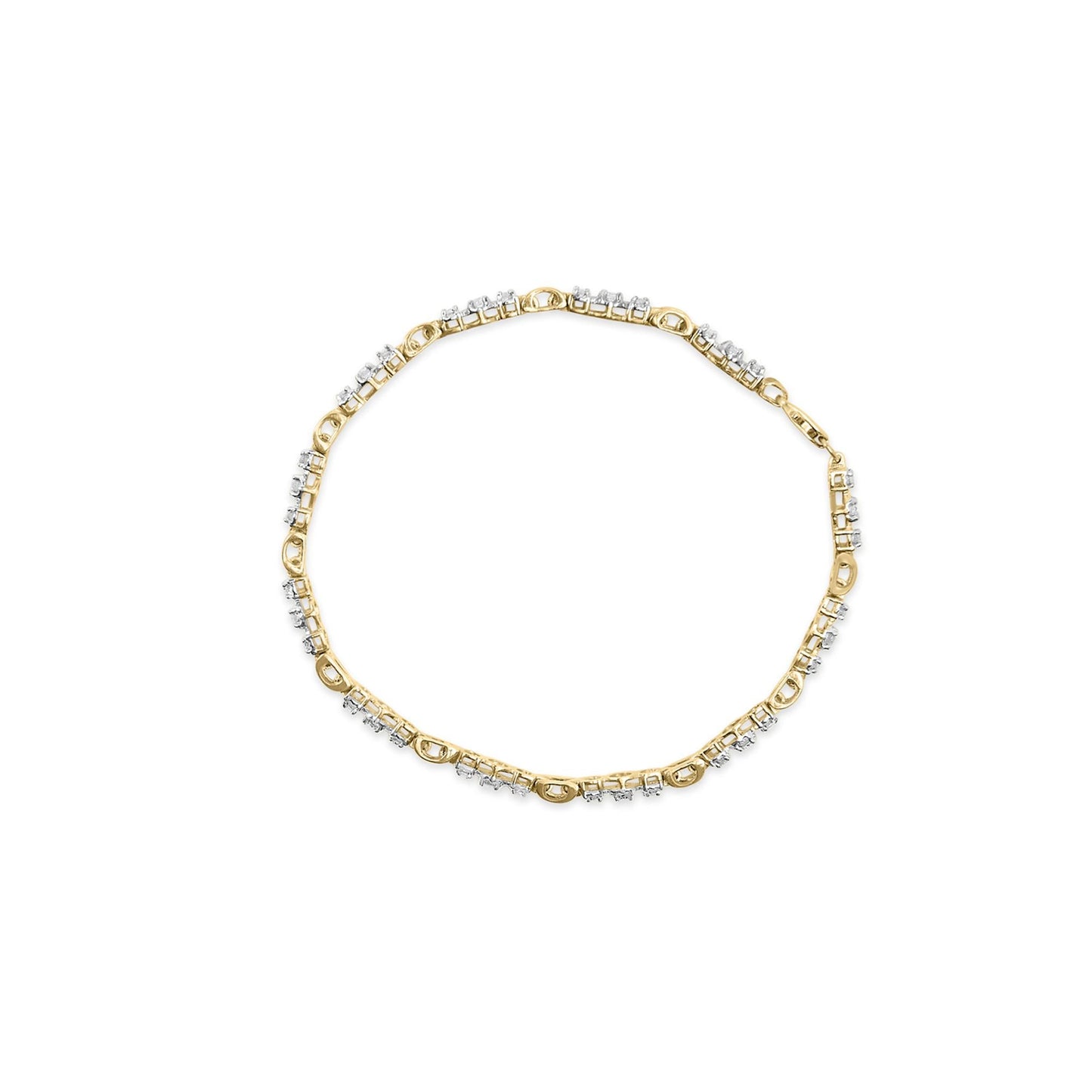 10k Yellow Gold 1.00 Cttw Diamond 3 Stone Link Bracelet (I-J Color, I1-I2 Clarity) -7.25" Inches