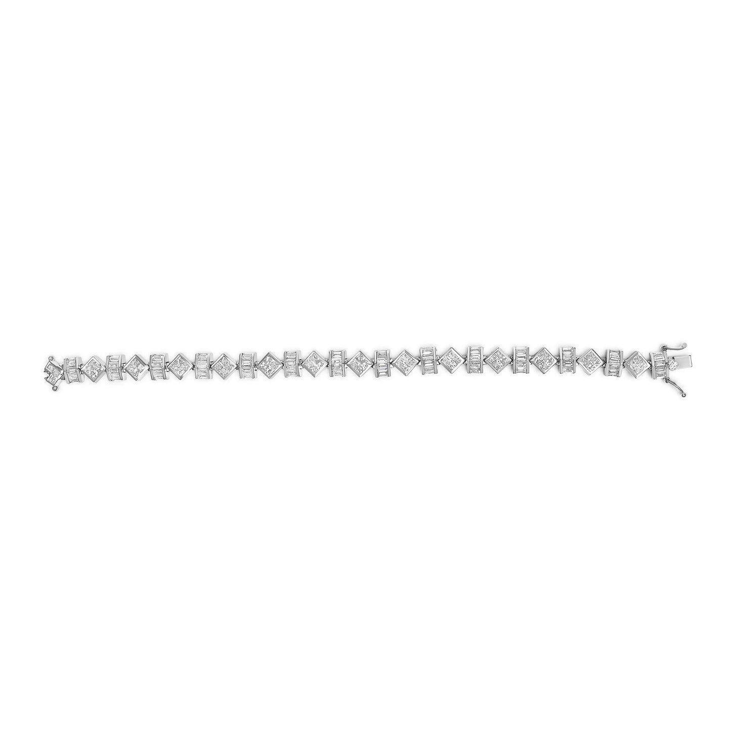 14K White Gold 9.0 Cttw Princess and Baguette Diamond Geometrical Style Link Bracelet (G-H Color, VS1-VS2 Clarity) - 7" Inches