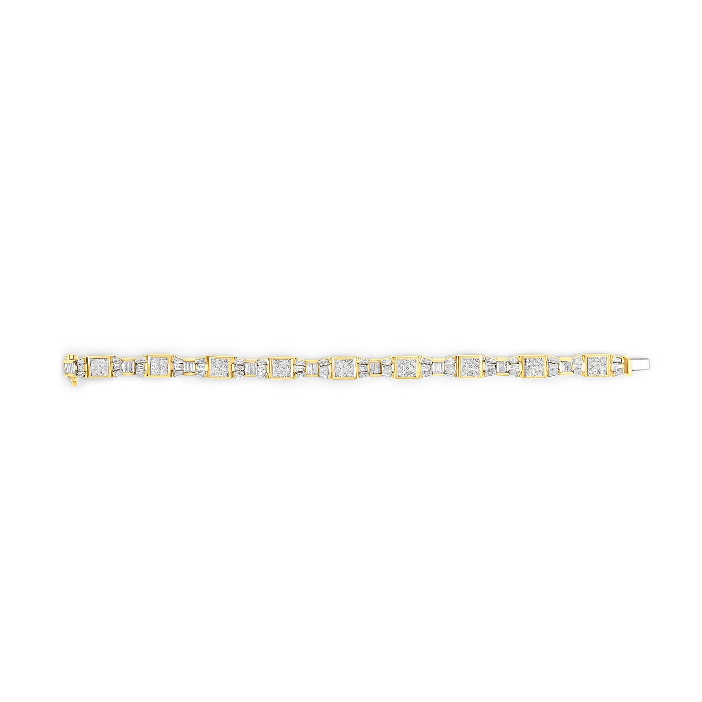 14K Yellow Gold 9.0 Cttw Diamond Alternating Bow and Box Link Bracelet (G-H Color, VS1-VS2 Clarity)- 7"