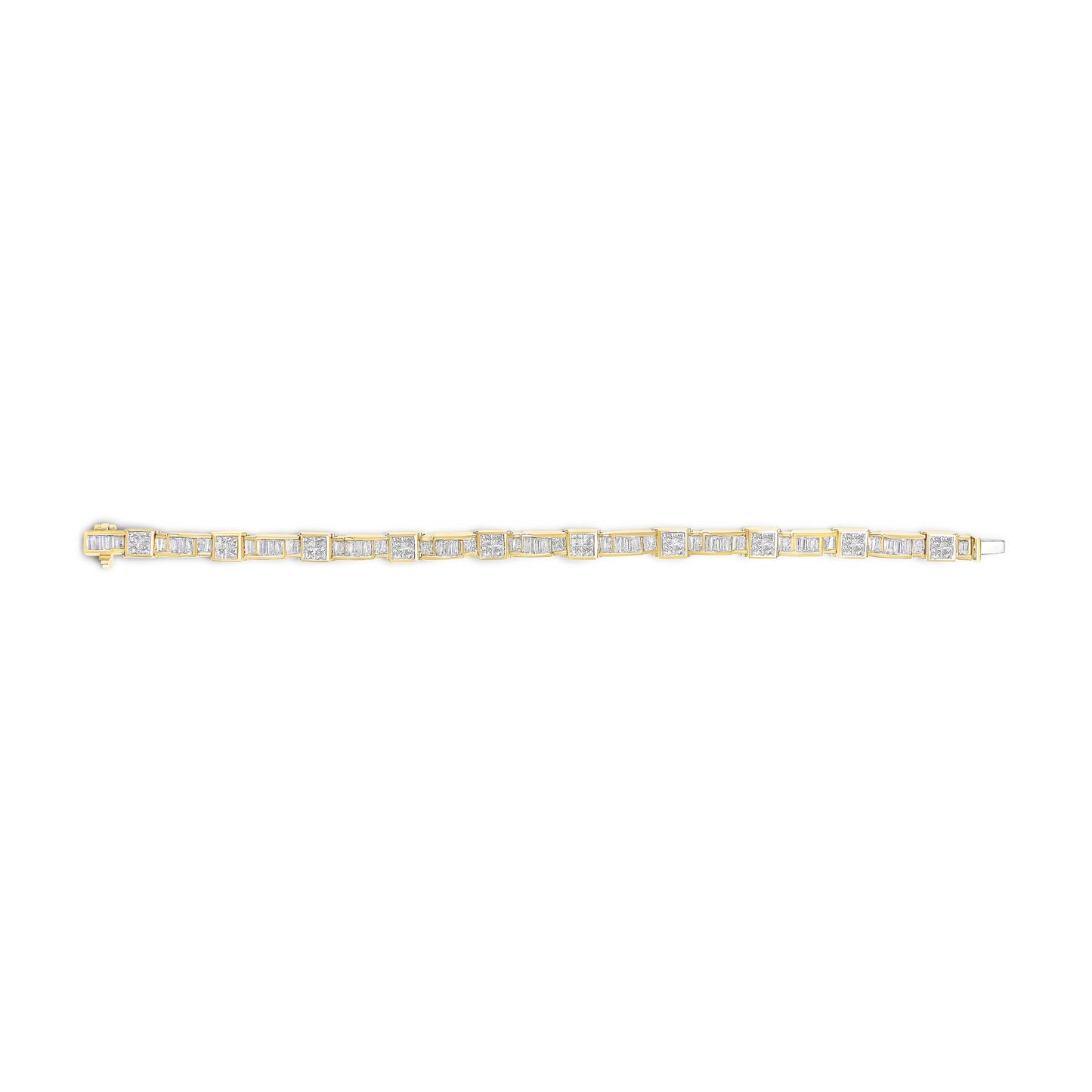 14K Yellow Gold 7.0 Cttw Baguette Cut Diamond Alternating Box and Wave Link Bracelet (G-H Color, VS1-VS2 Clarity) - 7" Inches