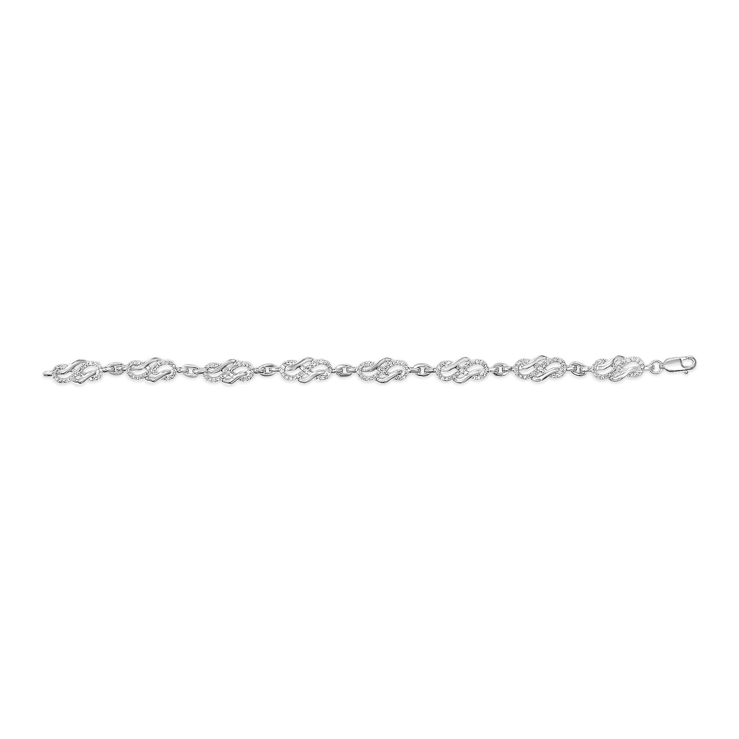 .925 Sterling Silver 1.0 Cttw Diamond Infinity Loop and Swirl Link Bracelet (I-J Color, I2-I3 Clarity) - 7.25" Inches