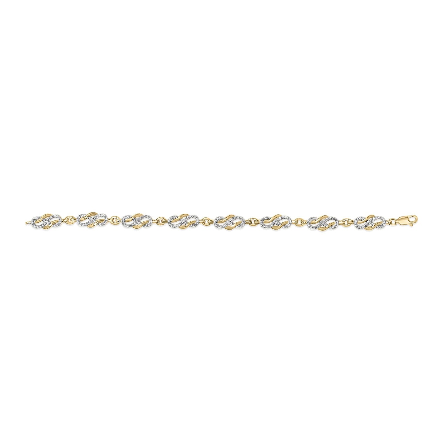14K Yellow Gold Plated .925 Sterling Silver 1.0 Cttw Diamond Infinity Loop and Swirl Link Bracelet
