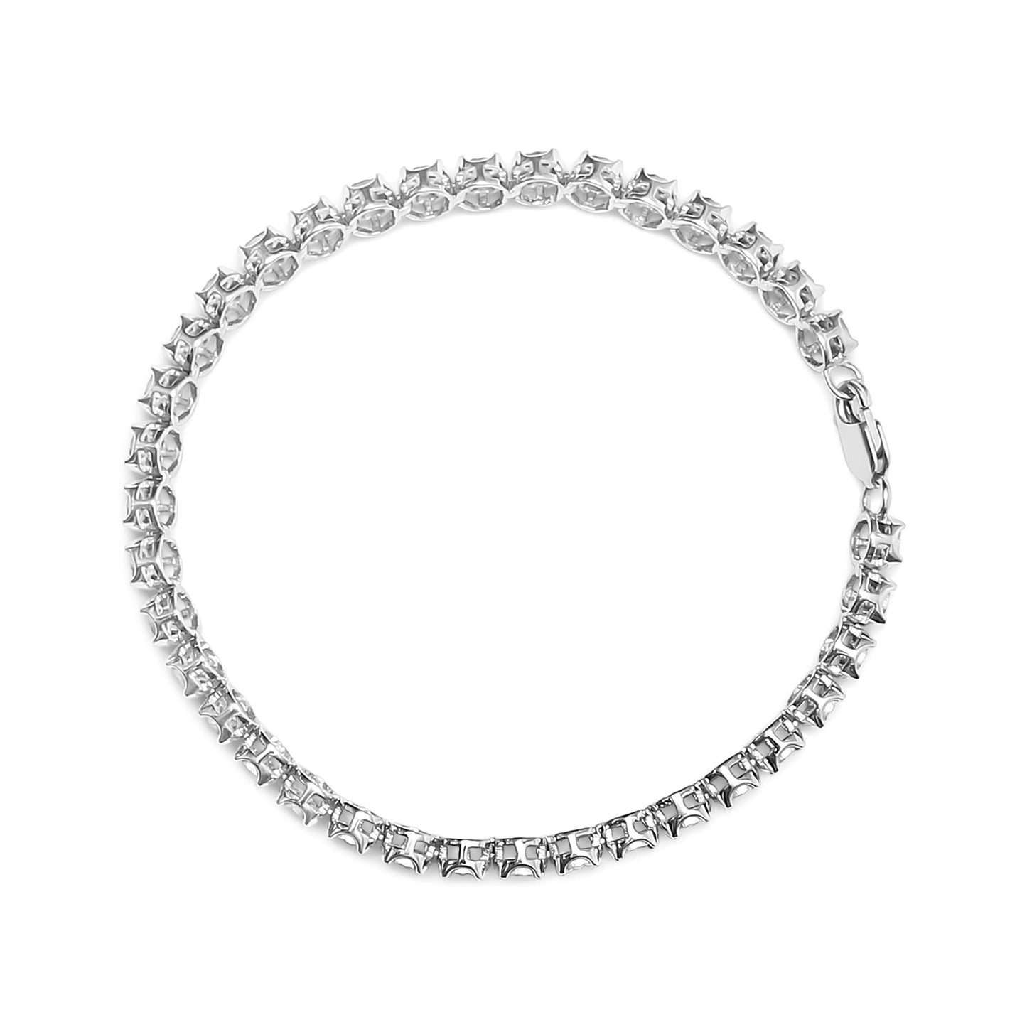.925 Sterling Silver 1/10 Cttw Miracle Set Diamond and Bead Link 7.25" Tennis Bracelet (I-J Color, I2-I3 Clarity)