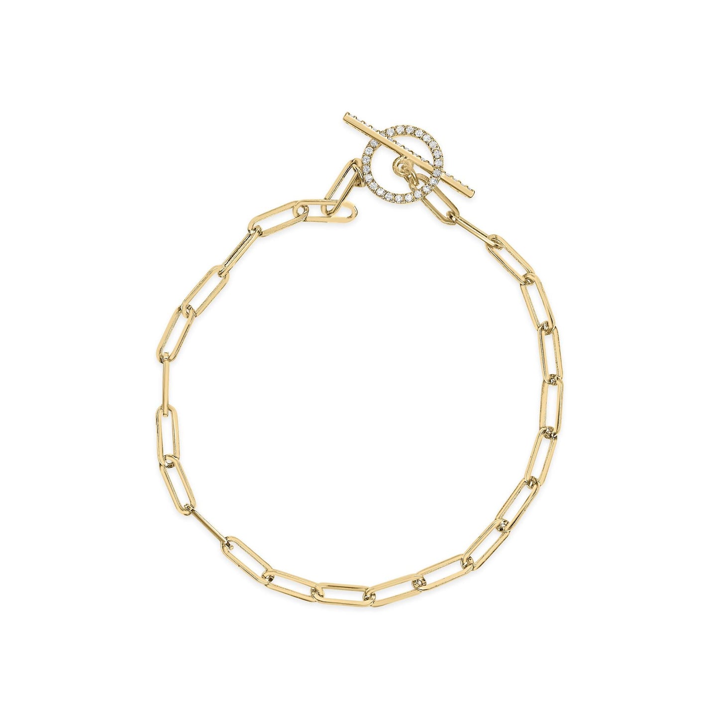 14KT Yellow Gold 1/4ct Cttw Diamond Bar and Hoop Toggle Paperclip Chain Bracelet (I-J Color, I1-I2 Clarity) - 7.25"