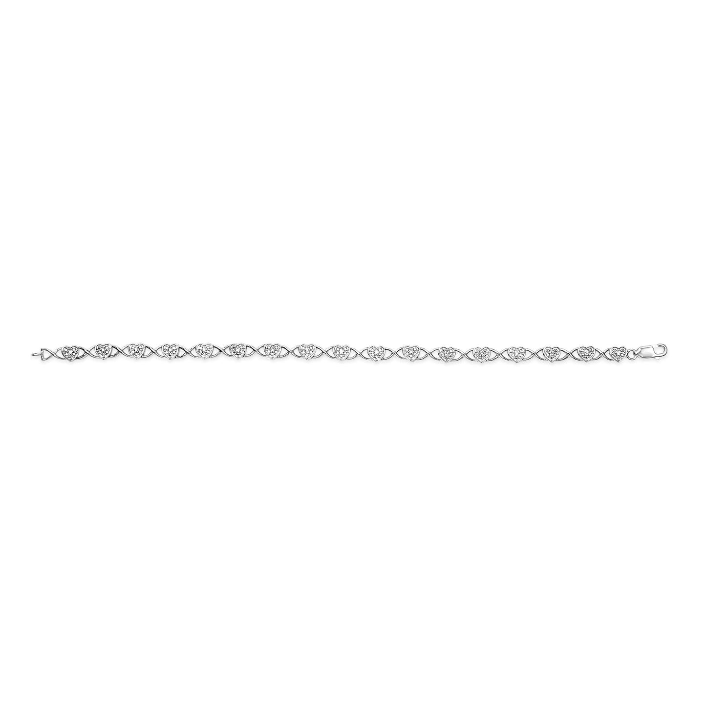 .925 Sterling Silver Diamond Accent Heart Link Bracelet (I-J Color, I3 Clarity) - 7.25"