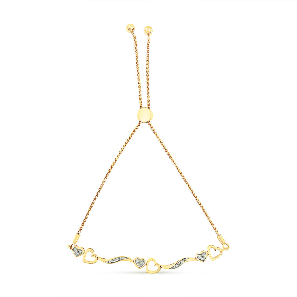 .925 Sterling Silver Diamond Accent Heart and Wave Link Bolo Bracelet (I-J Color, I2-I3 Clarity) - 6" to 9" Adjustable