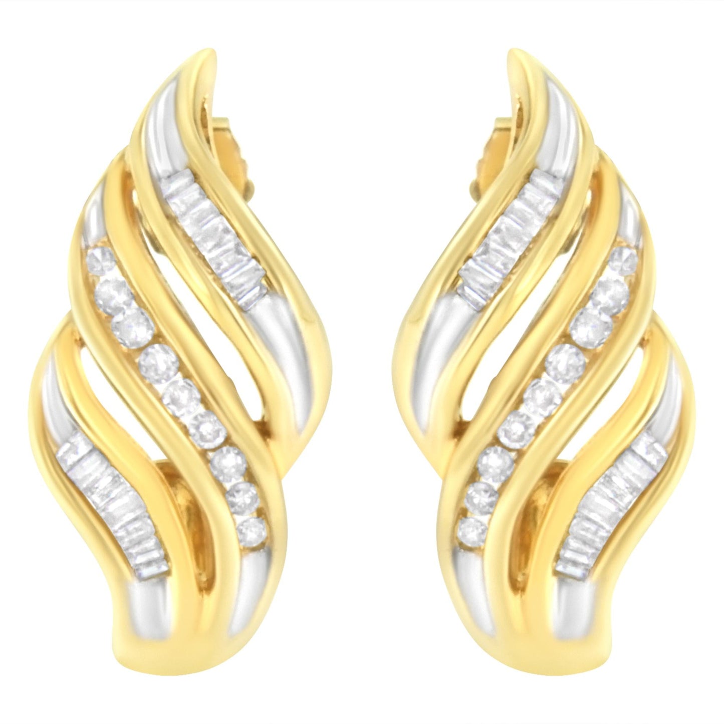 10K Yellow Gold 1/2ct TW Diamond Spiral Drop and Dangle Earrings (J-K Clarity, I1-I2 Color)