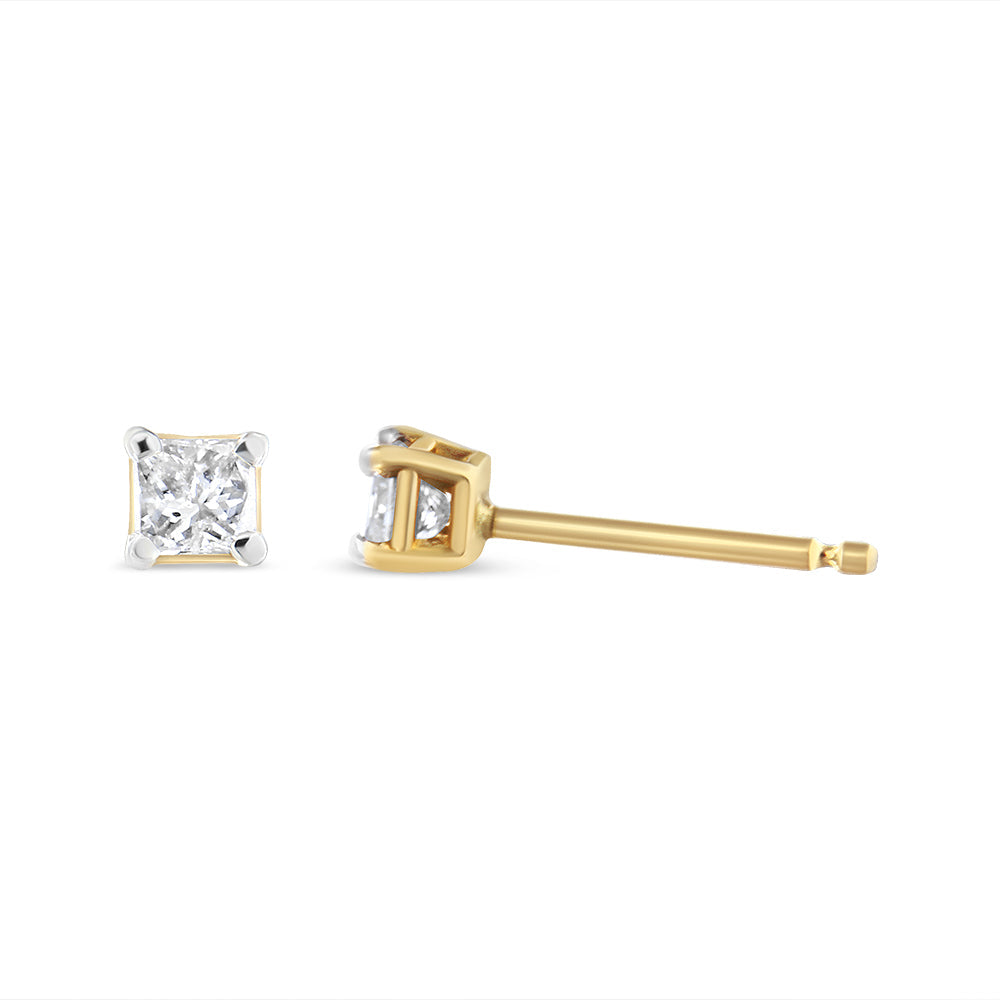 AGS Certified Princess-Cut Square Diamond 4-Prong Solitaire Stud Earrings in 14K Gold (J-K Color, I1-I2 Clarity)
