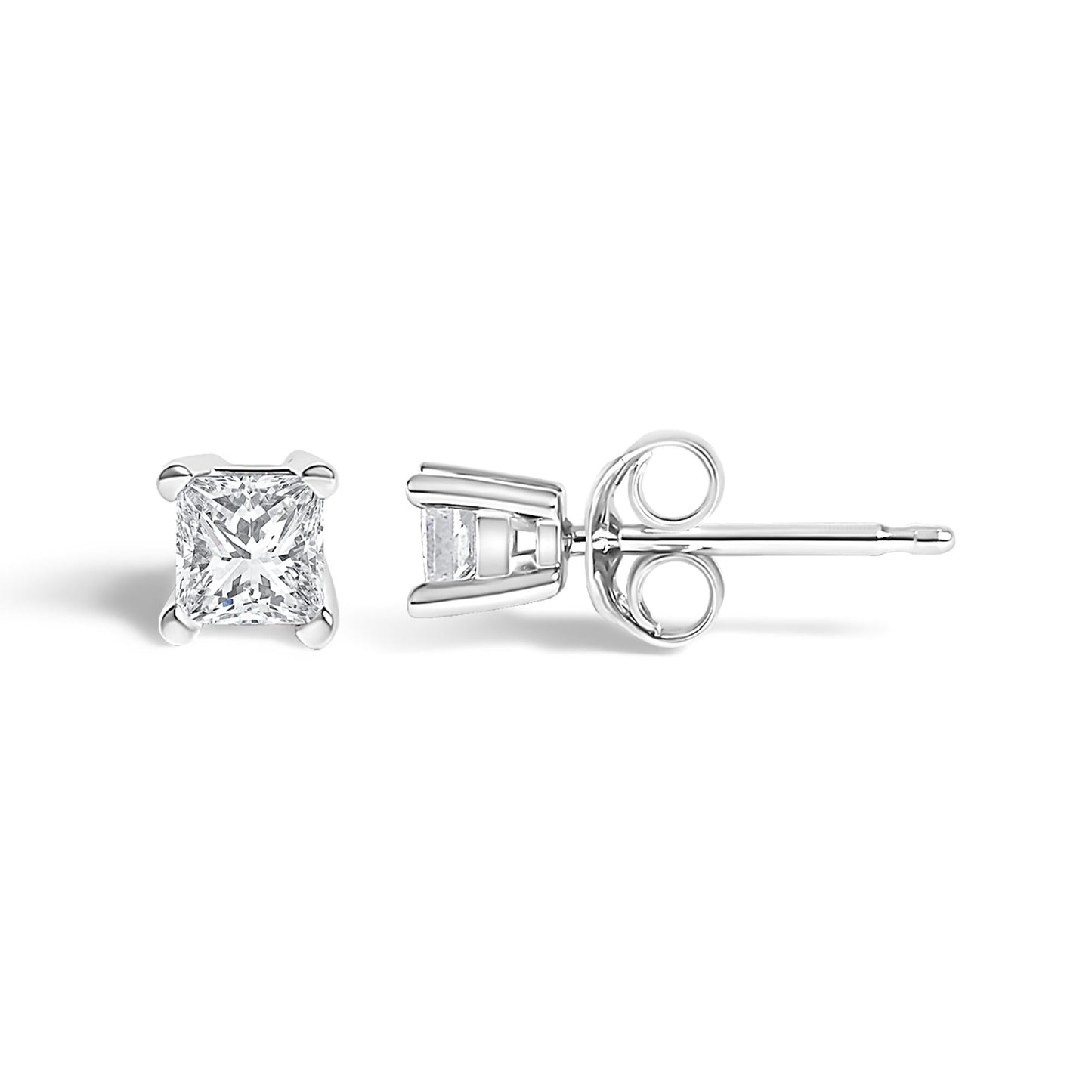 .925 Sterling Silver 1/4 Cttw Princess-Cut Diamond Solitaire Stud Earrings (H-I Color, I1-I2 Clarity)