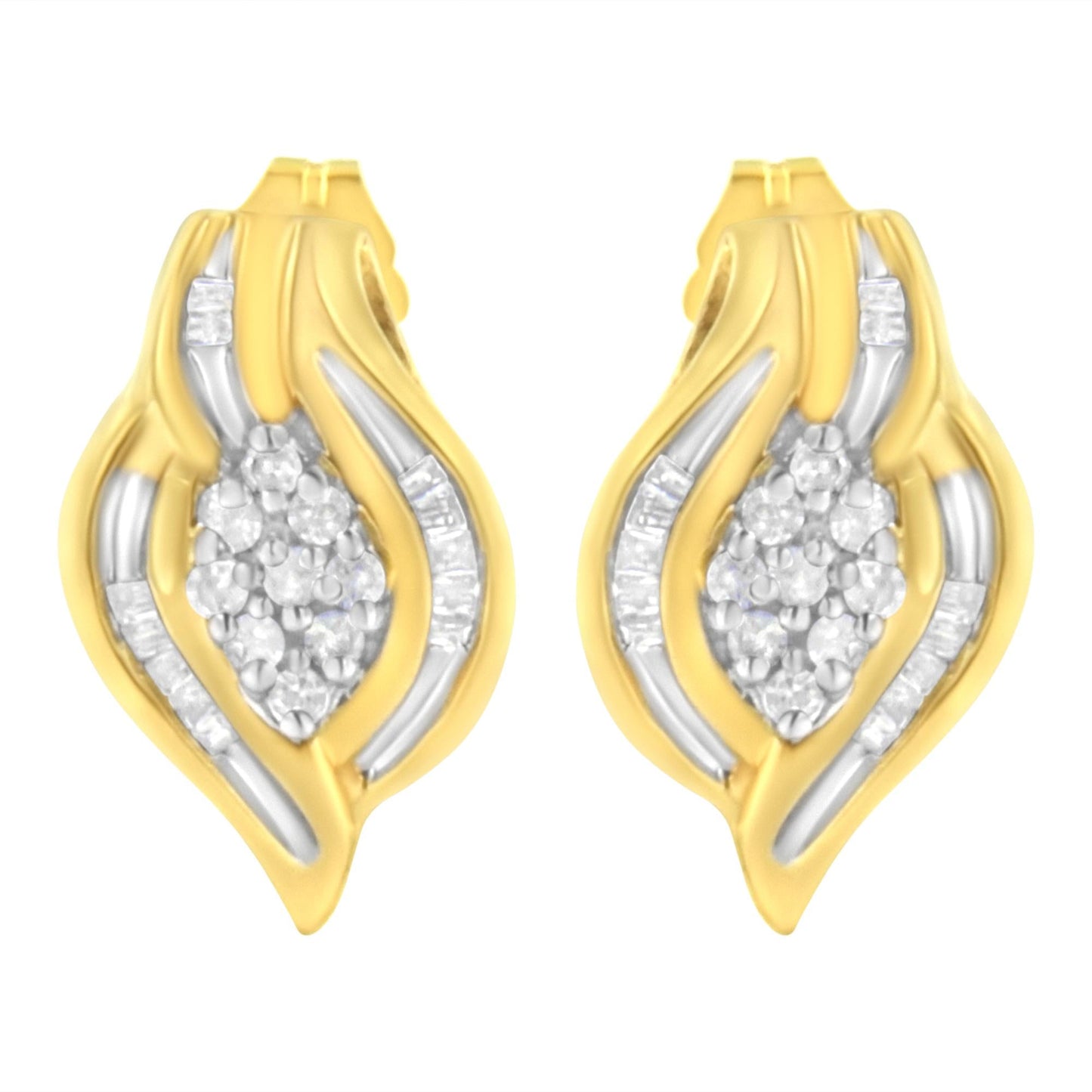 10K Yellow Gold 1/3 cttw Round-Cut Diamond Cluster and Swirl Stud Earrings (J-K Clarity, I2-I3 Color)