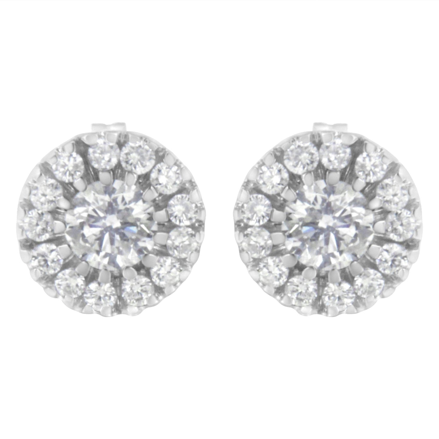 14k White Gold 1 cttw Diamond Halo Stud Earrings (I-J Clarity, I1-I2 Color)
