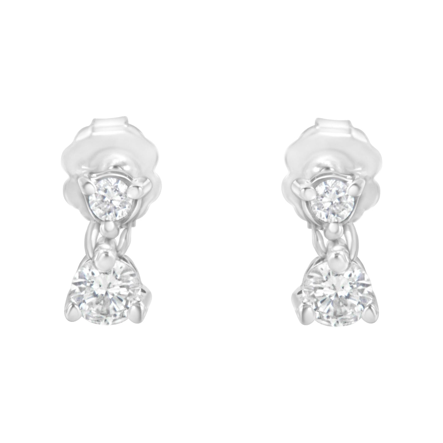 14KT White Gold 1/2 cttw Double Diamond Dangle Stud Earrings (H-I, I1-I2)