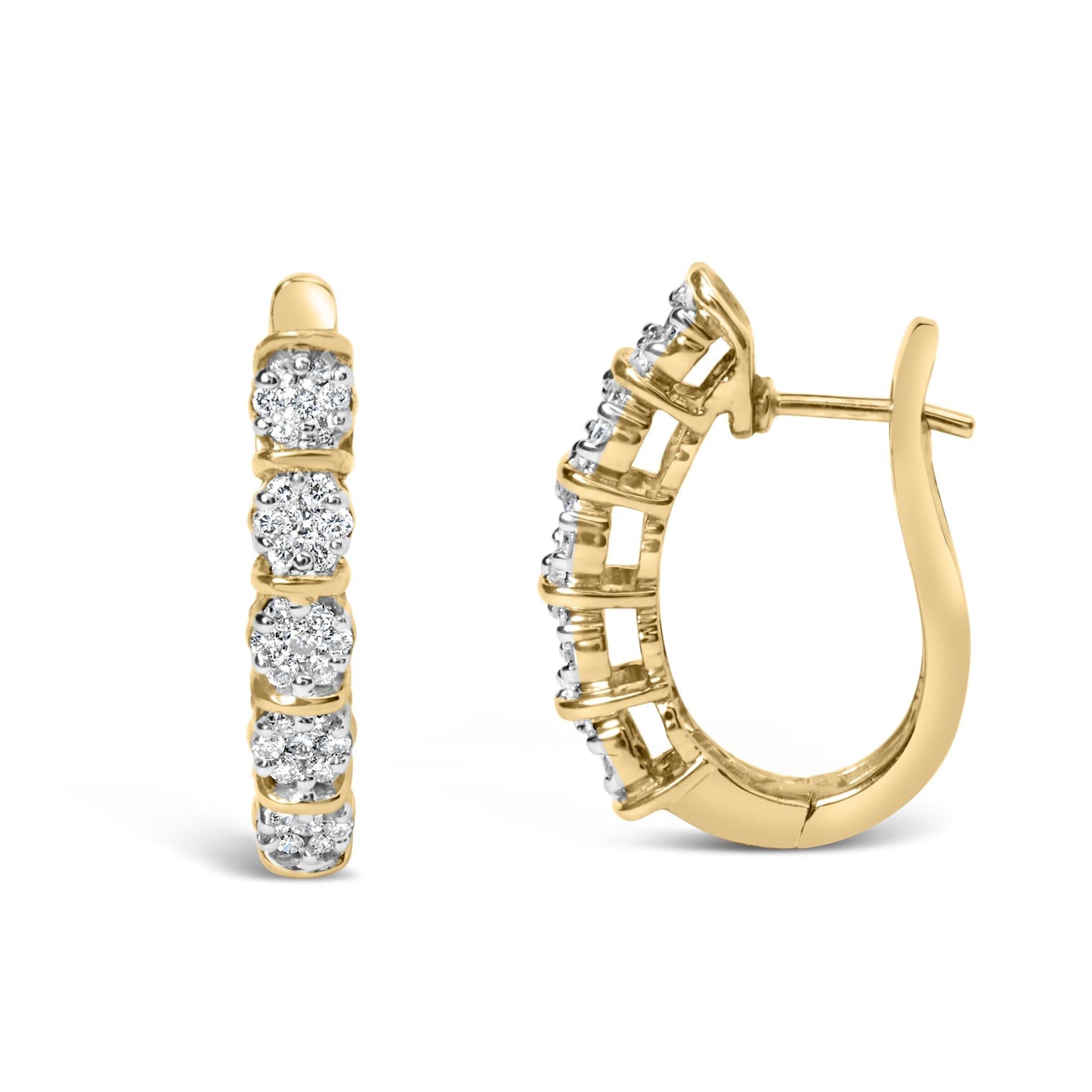 14k Yellow Gold 1/2 Cttw Diamond Cluster Hoop Earrings (H-I Color, SI2-I1 Clarity)