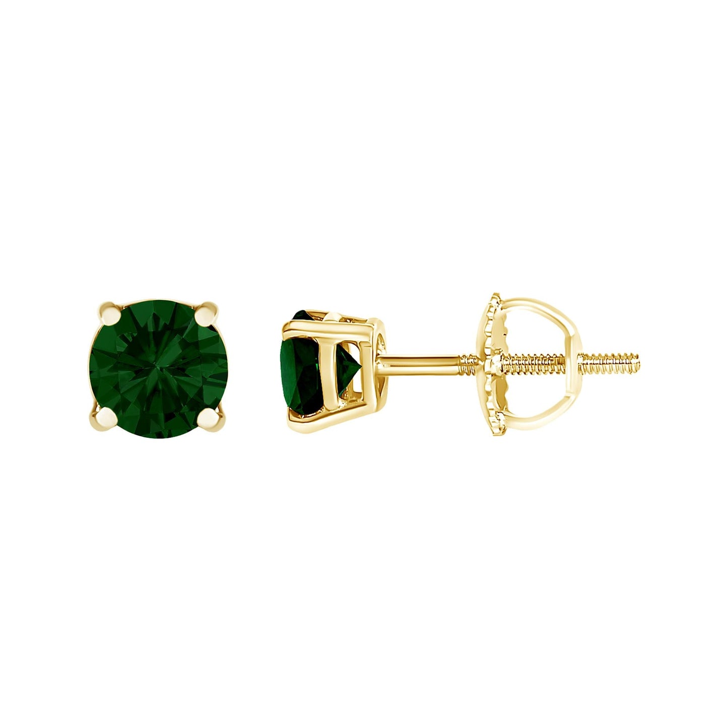 14K Gold Lab Grown Green Diamond Classic Solitaire Stud Earrings