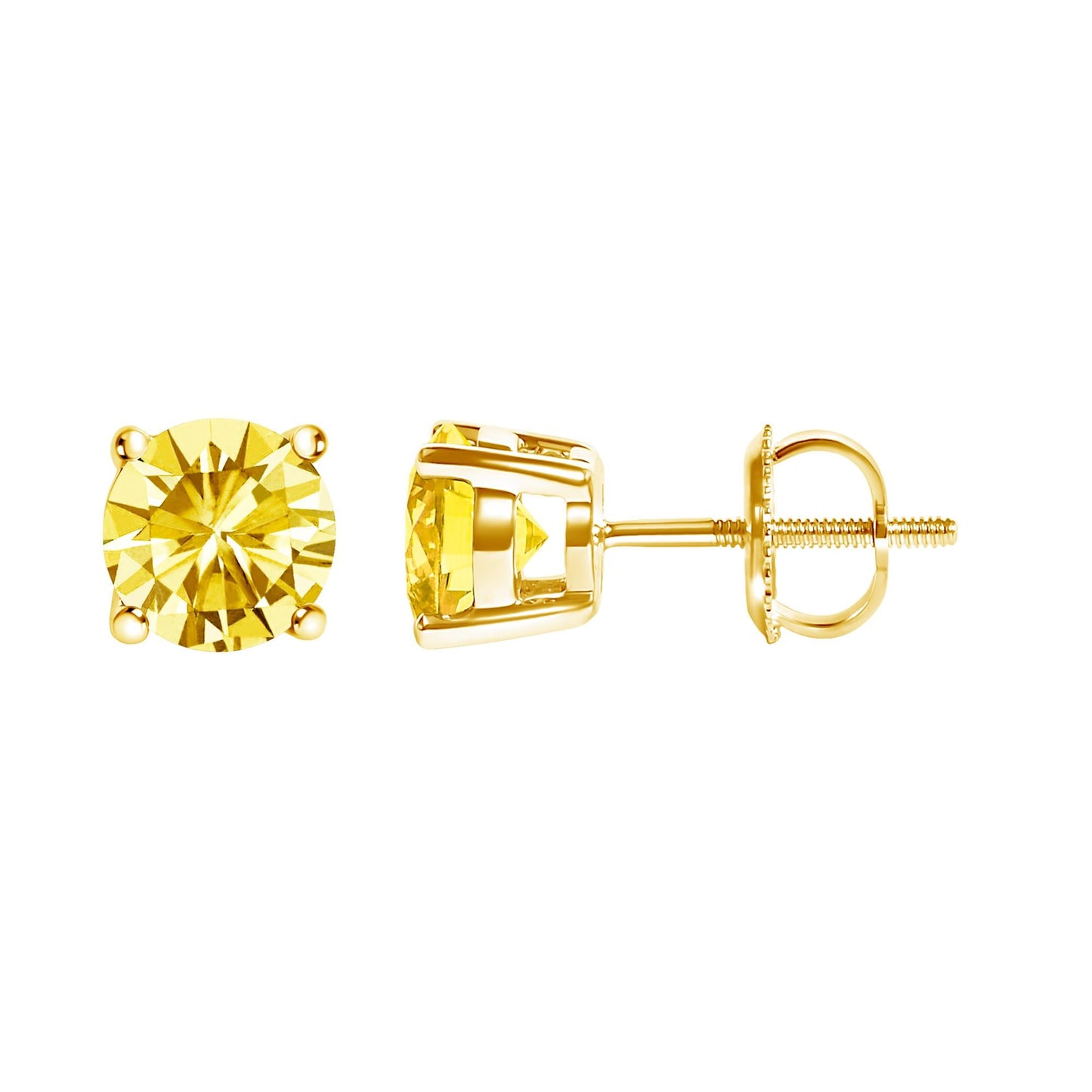 14K Gold Lab Grown Yellow Diamond Solitaire Stud Earrings