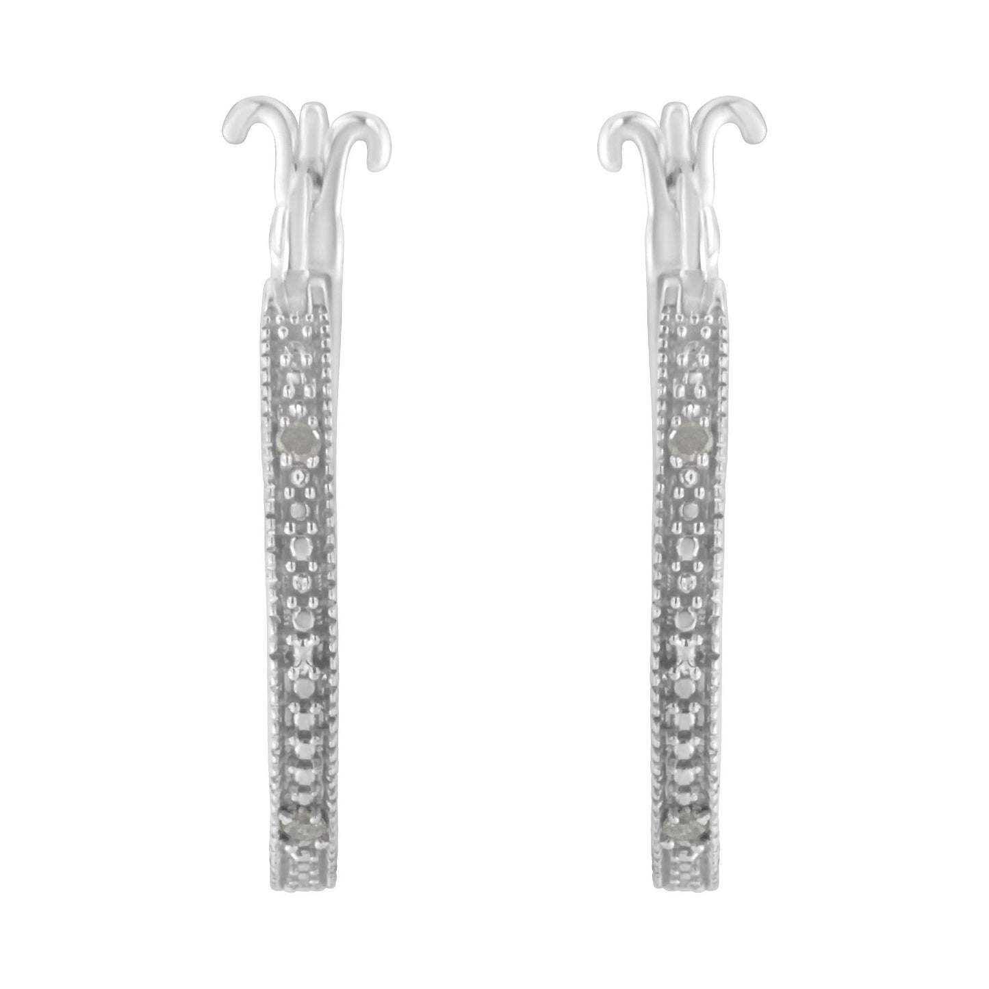 .925 Sterling Silver Miracle-Set Diamond Pave Style Hoop Earrings (I-J Color, I3 Clarity)