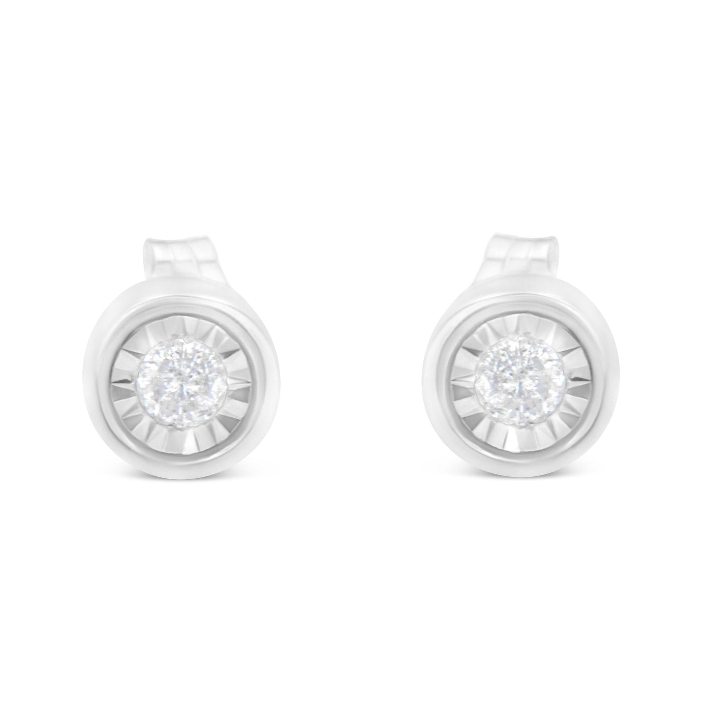 .925 Sterling Silver 1/5 Cttw Round Brilliant-Cut Near Colorless Diamond Miracle-Set Bezel Barrel Style Stud Earrings (I-J Color, I2-I3 Clarity)