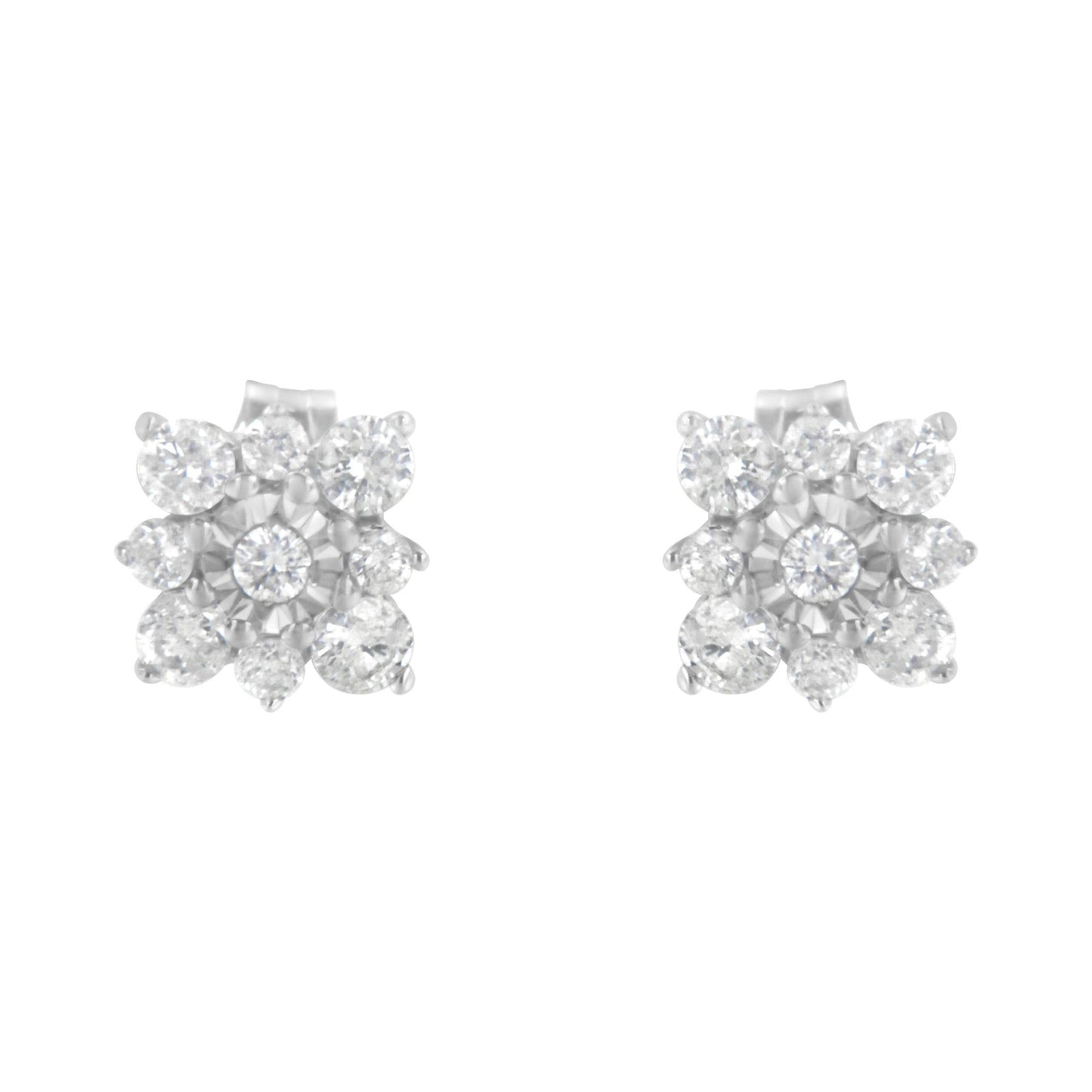 Sterling Silver Diamond Flower Stud Earrings (1/2 cttw, I-J Color, I1-I2 Clarity)