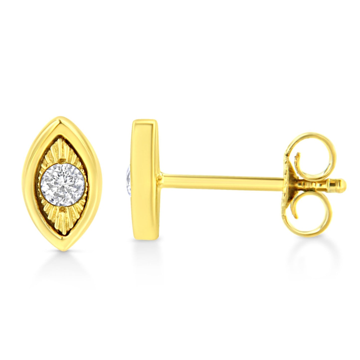 10K Yellow Gold Plated .925 Sterling Silver 1/10 Cttw Miracle-Set Diamond Stud Earrings - Choice of Shapes
