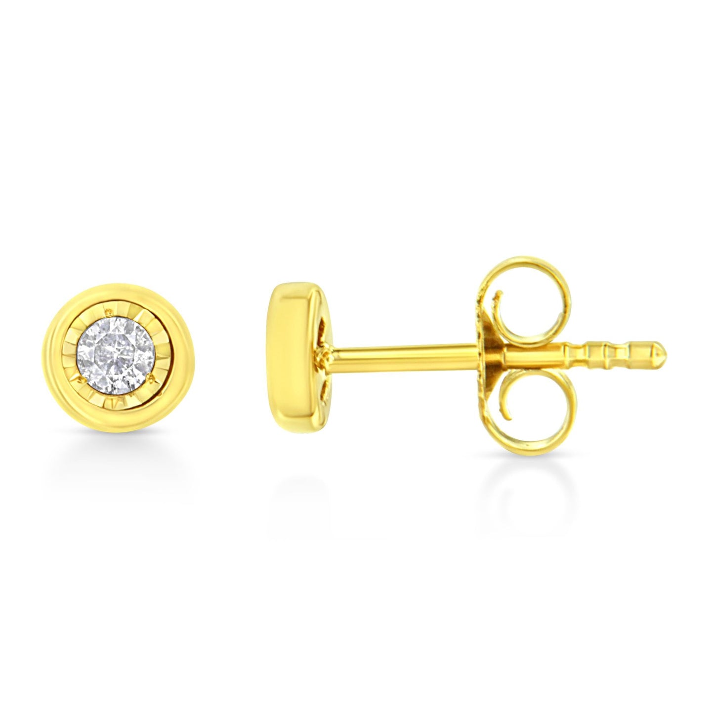 10K Yellow Gold Plated .925 Sterling Silver 1/10 Cttw Miracle-Set Diamond Stud Earrings - Choice of Shapes