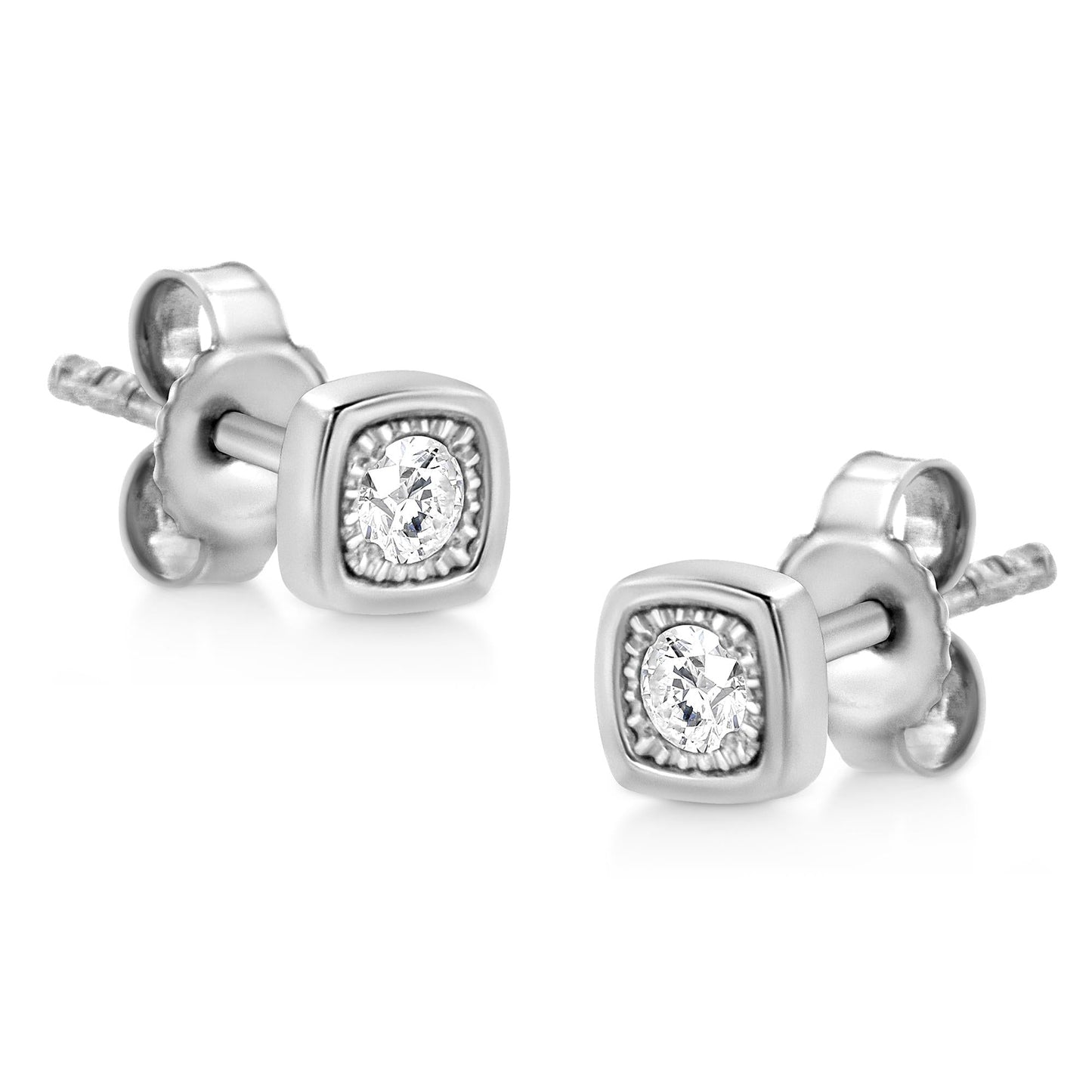 .925 Sterling Silver 1/10 Cttw Miracle-Set Diamond Stud Earrings (I-J Color, I2-I3 Clarity) - Choice of Shapes