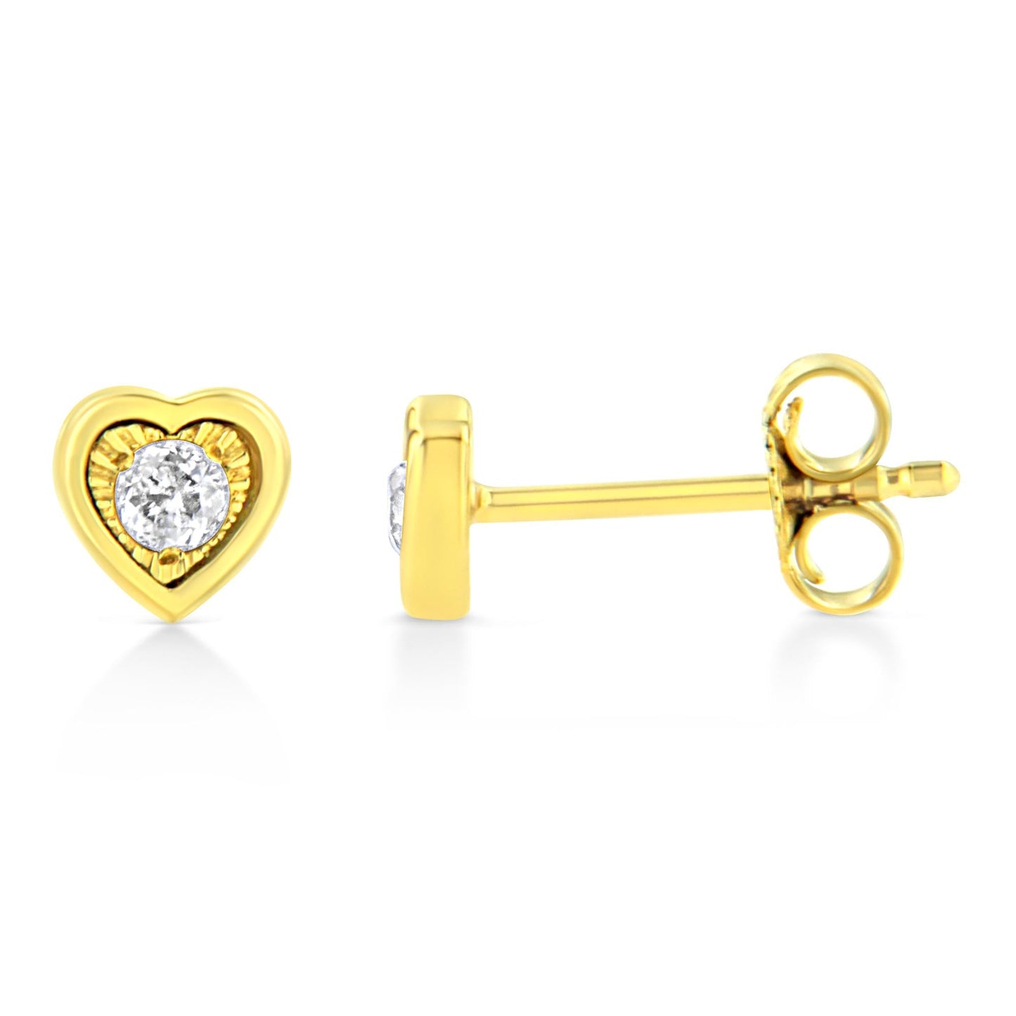 10K Yellow Gold Plated .925 Sterling Silver 1/10 Cttw Miracle-Set Diamond Stud Earrings - Choice of Shapes