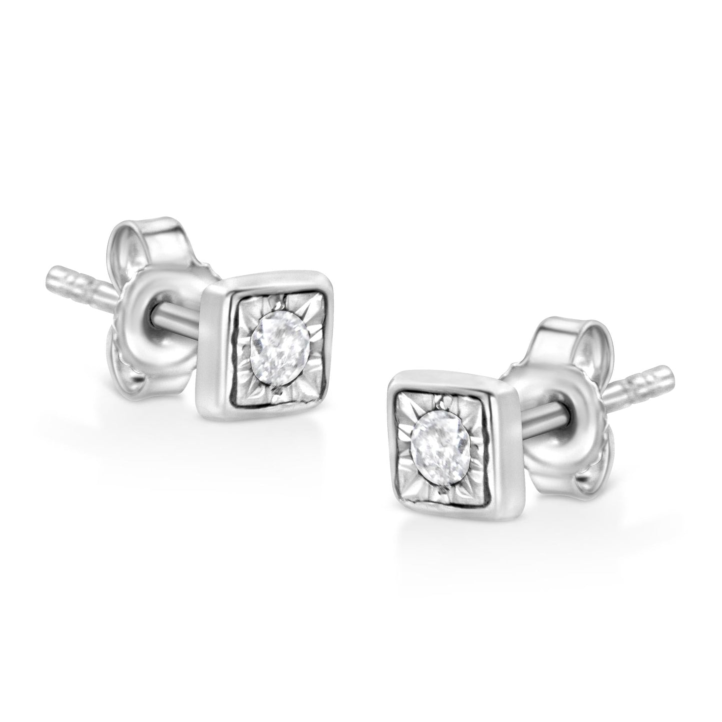 .925 Sterling Silver 1/10 Cttw Miracle-Set Diamond Stud Earrings (I-J Color, I2-I3 Clarity) - Choice of Shapes