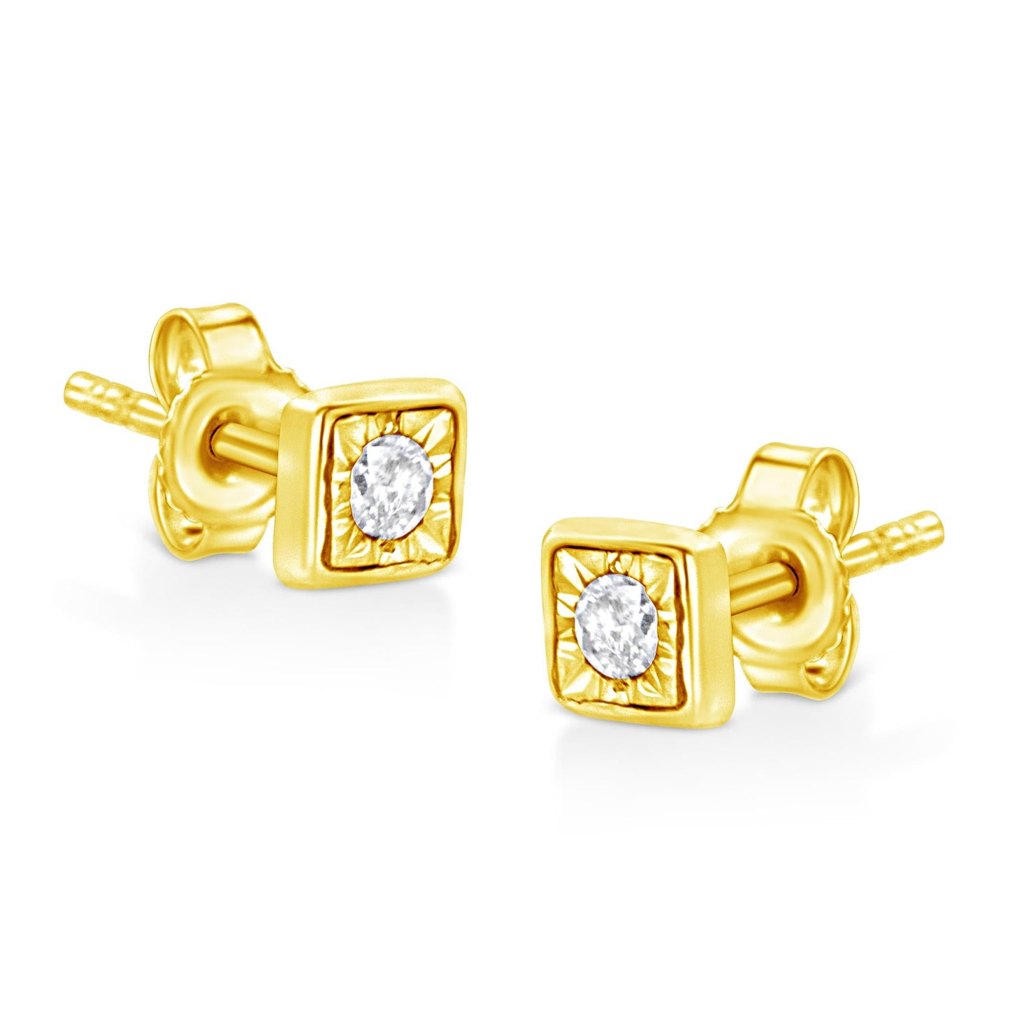 10K Yellow Gold Plated .925 Sterling Silver 1/10 Cttw Miracle-Set Diamond Stud Earrings - Choice of Shapes