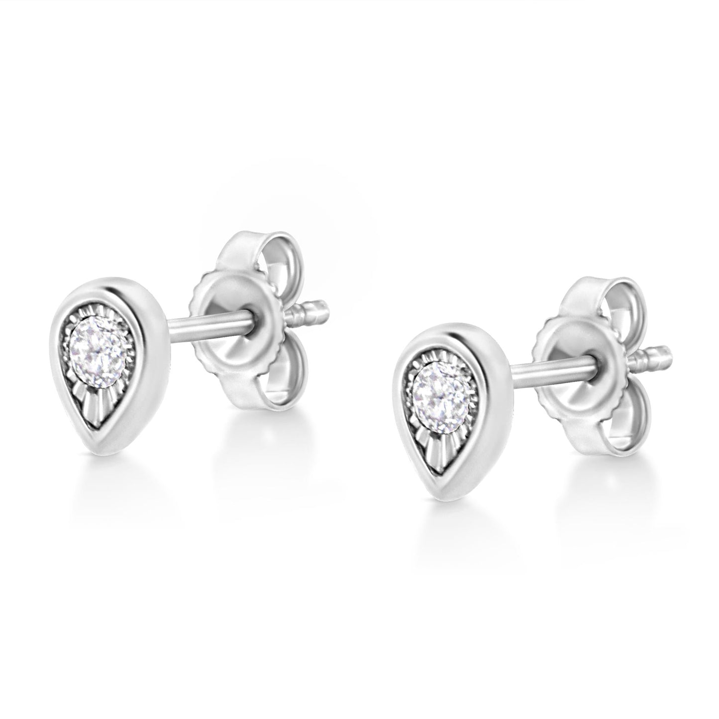 .925 Sterling Silver 1/10 Cttw Miracle-Set Diamond Stud Earrings (I-J Color, I2-I3 Clarity) - Choice of Shapes