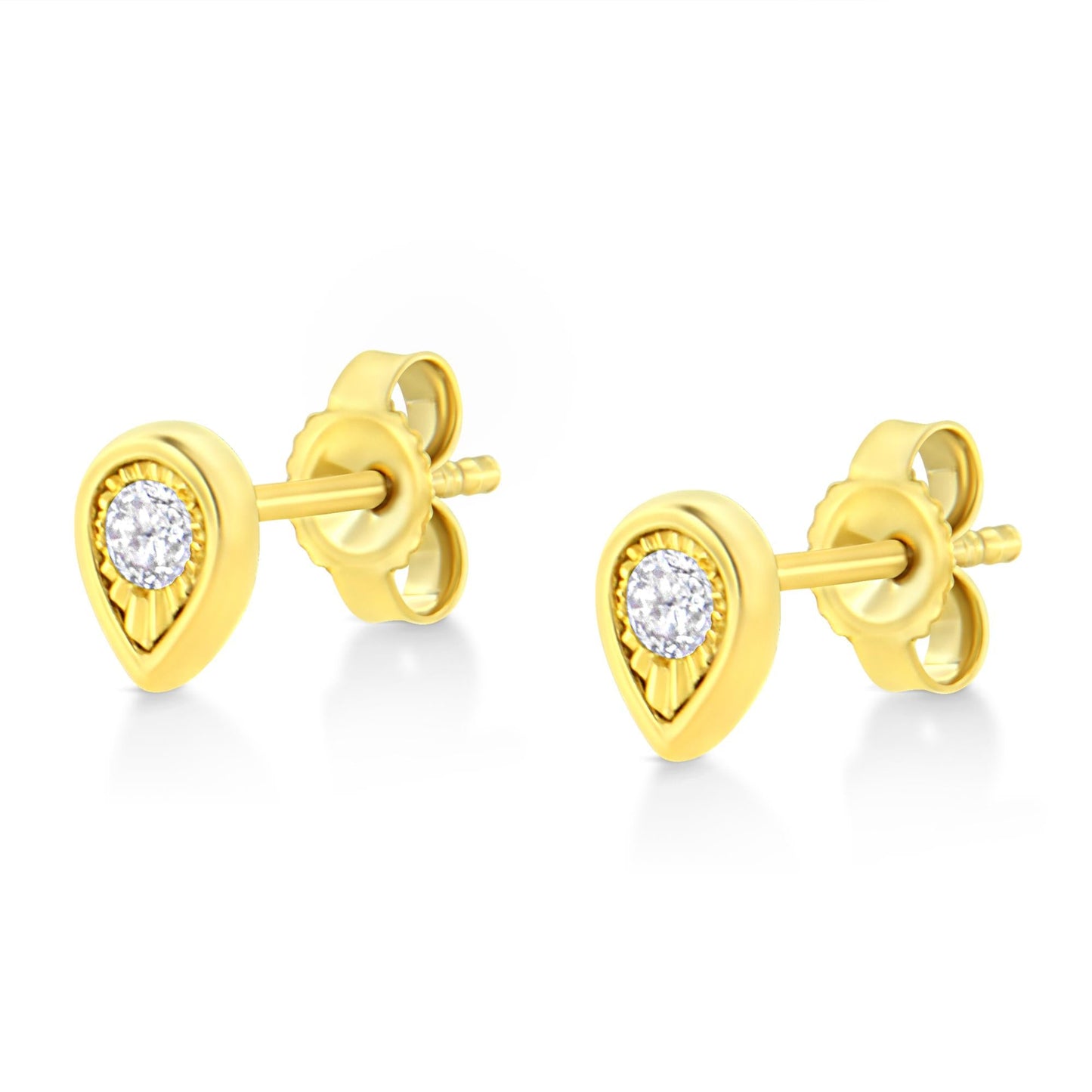 10K Yellow Gold Plated .925 Sterling Silver 1/10 Cttw Miracle-Set Diamond Stud Earrings - Choice of Shapes