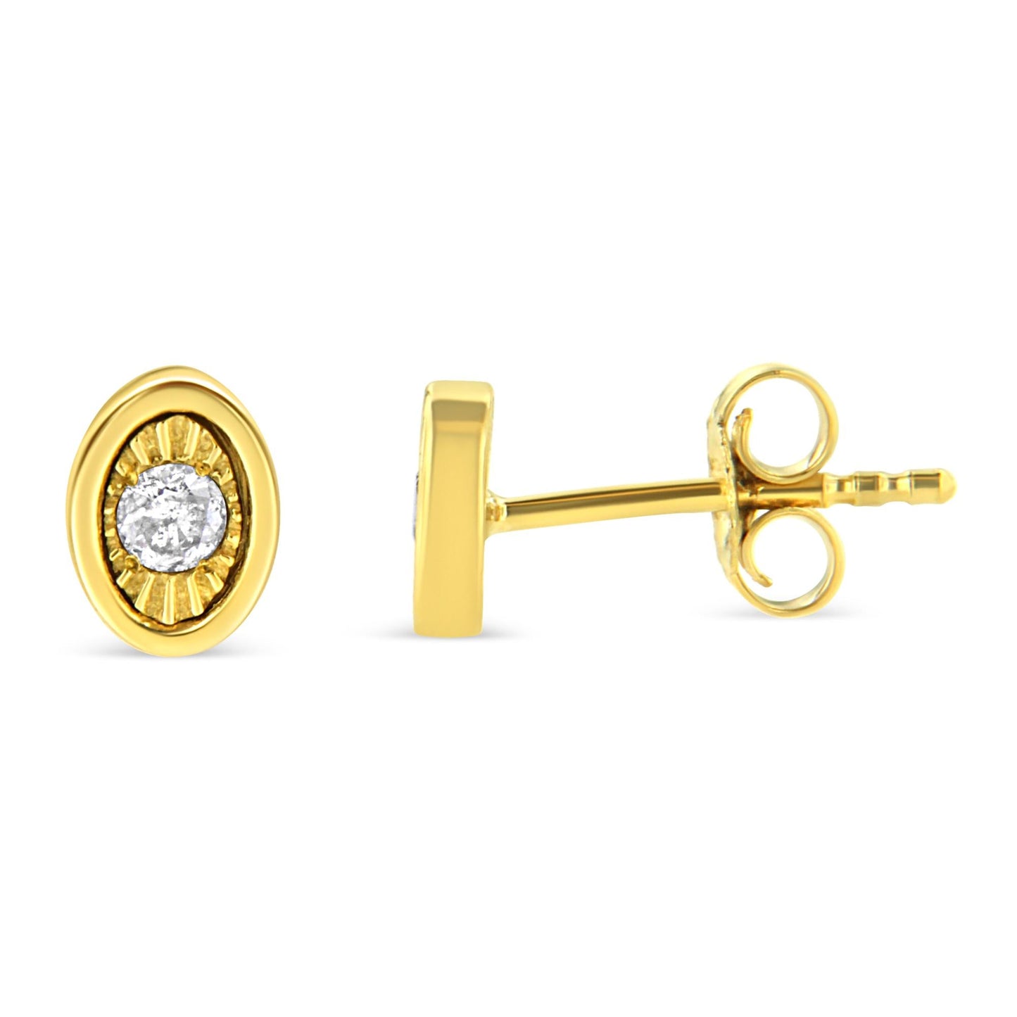 10K Yellow Gold Plated .925 Sterling Silver 1/10 Cttw Miracle-Set Diamond Stud Earrings - Choice of Shapes