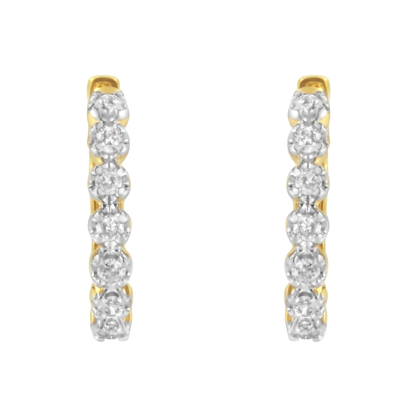10KT Yellow Gold Diamond Huggy Hoop Earrings (1/2 cttw, J-K Color, I2-I3 Clarity)