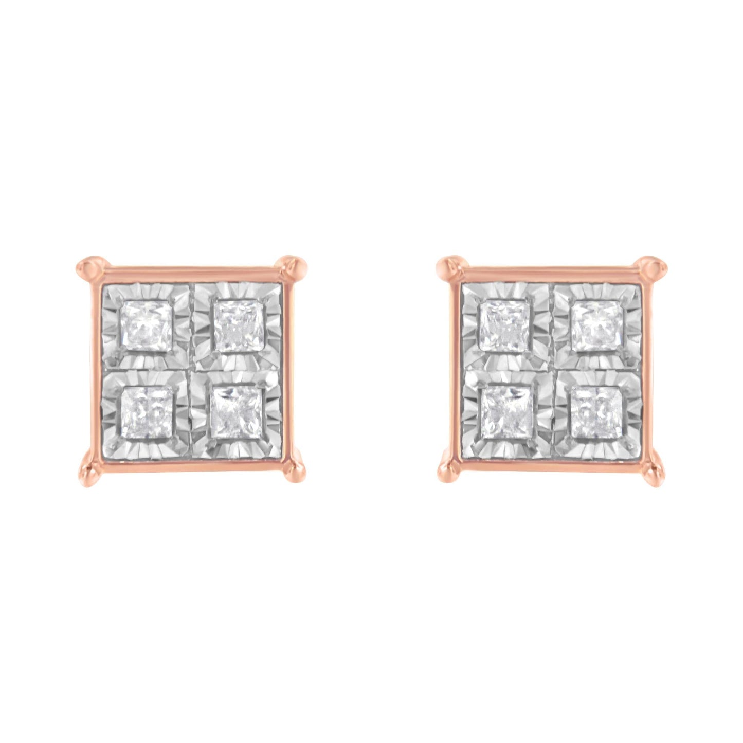 Rose Gold Plated Sterling Silver Diamond Composite Stud Earrings (3/4 cttw, J-K Color, I1-I2 Clarity)